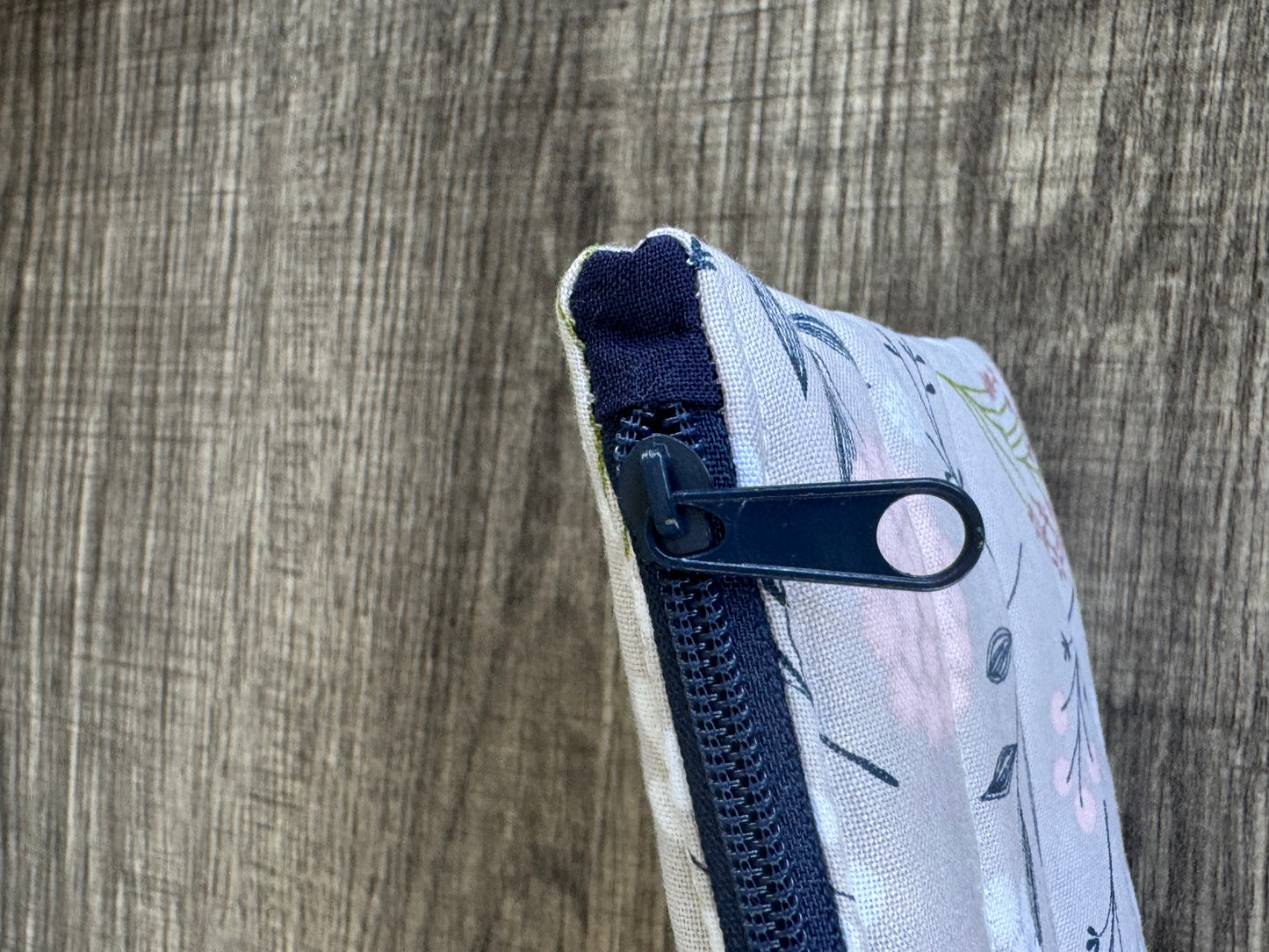 Grey Flower ~ Quilted Zipper Wallet | Padded 100% Cotton Coin Purse | 6.5" x 4" Handmade Zipper Pouch