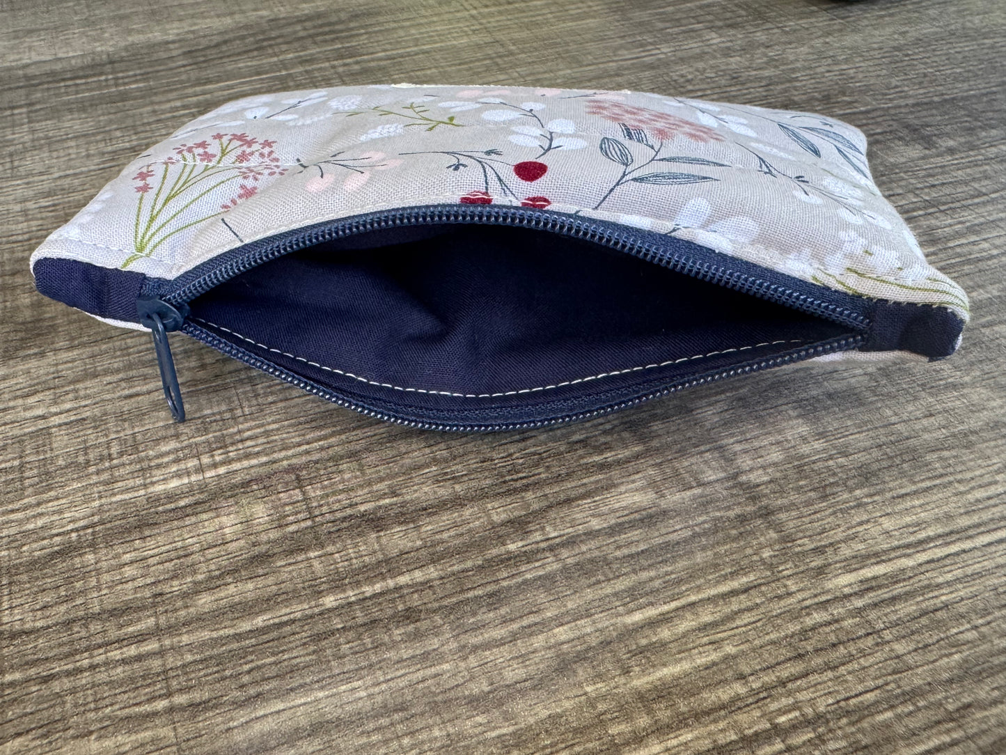 Grey Flower ~ Quilted Zipper Wallet | Padded 100% Cotton Coin Purse | 6.5" x 4" Handmade Zipper Pouch