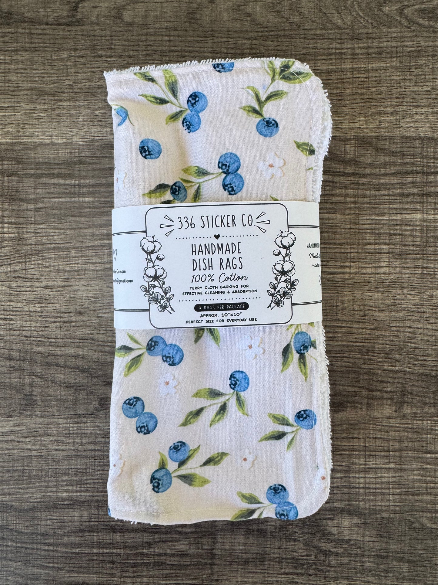 Blueberry ~ Decorative Dishrags | 100% Cotton & Terry Cloth | Reusable Kitchen Cleaning Cloths | Set of 4 | 10" x 10"
