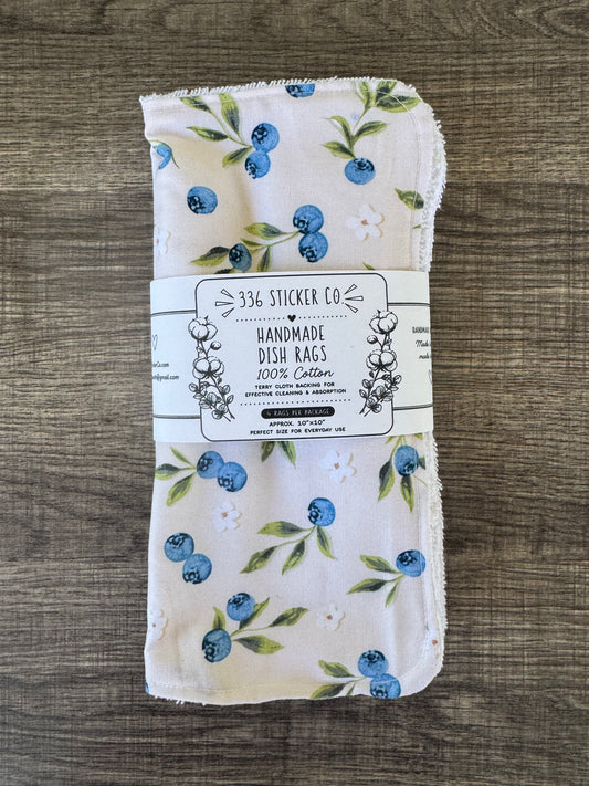 Blueberry ~ Decorative Dishrags | 100% Cotton & Terry Cloth | Reusable Kitchen Cleaning Cloths | Set of 4 | 10" x 10"