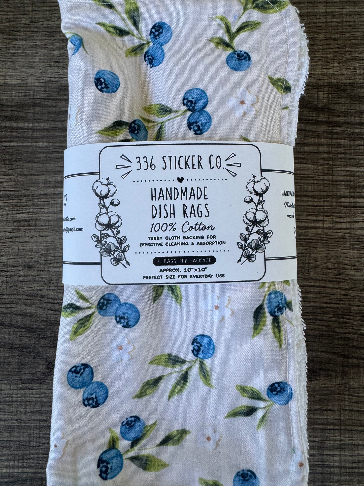 Blueberry ~ Decorative Dishrags | 100% Cotton & Terry Cloth | Reusable Kitchen Cleaning Cloths | Set of 4 | 10" x 10"