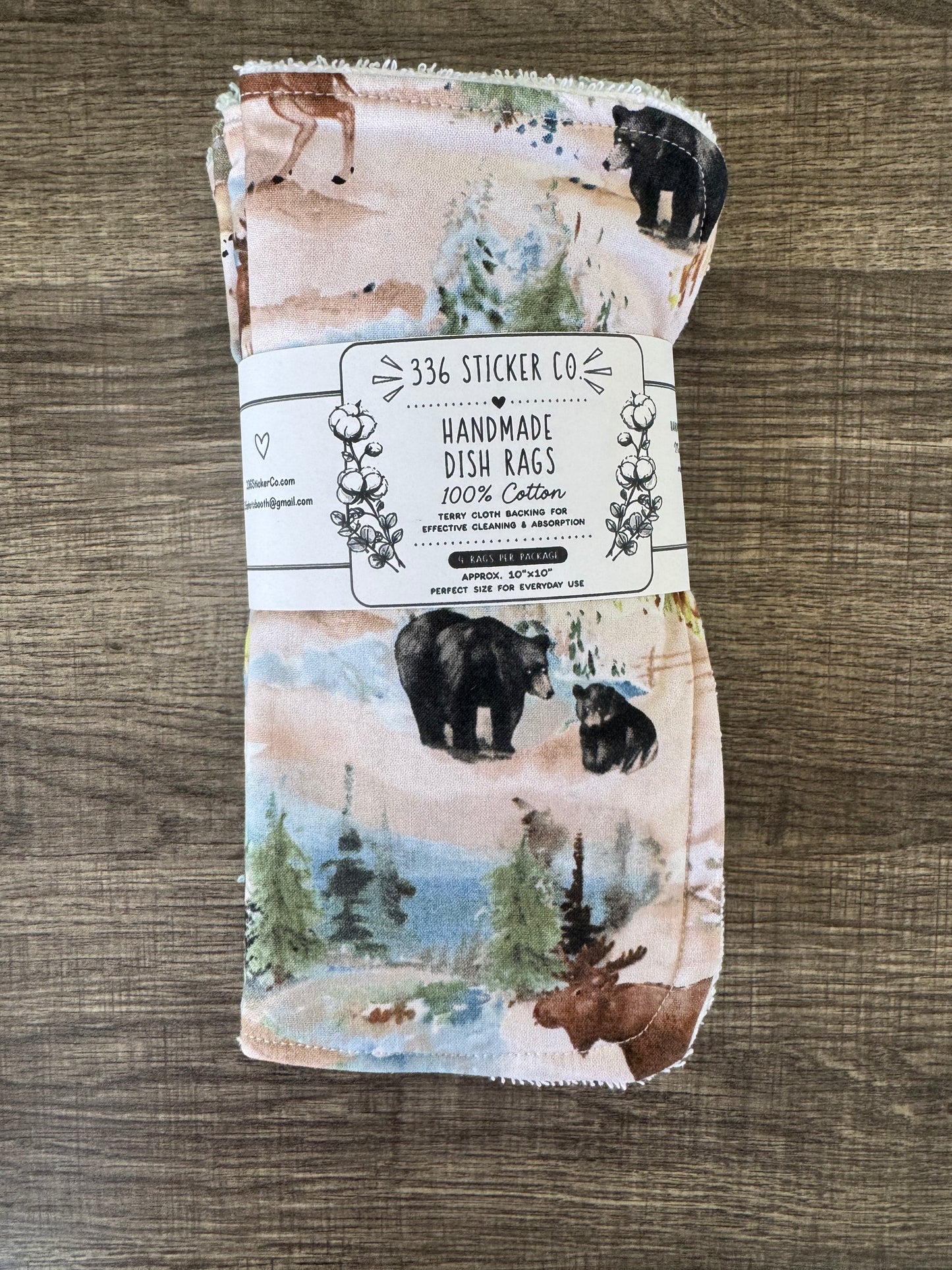 Forest & Wildlife ~ Decorative Dishrags | 100% Cotton & Terry Cloth | Reusable Kitchen Cleaning Cloths | Set of 4 | 10" x 10"