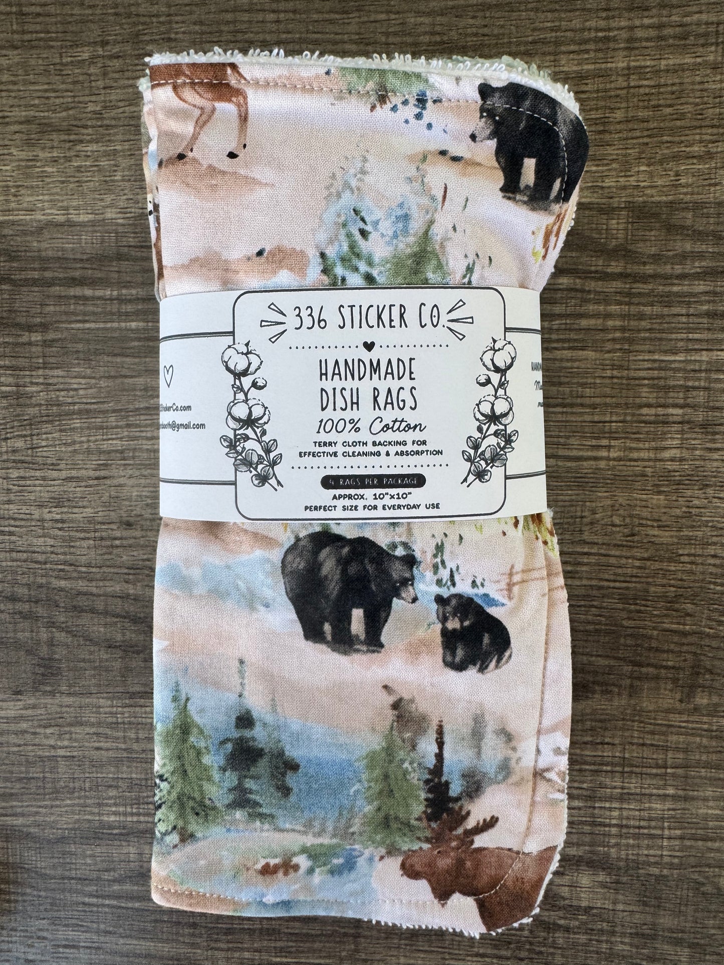Forest & Wildlife ~ Decorative Dishrags | 100% Cotton & Terry Cloth | Reusable Kitchen Cleaning Cloths | Set of 4 | 10" x 10"