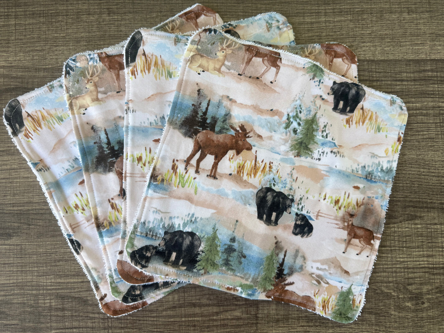 Forest & Wildlife ~ Decorative Dishrags | 100% Cotton & Terry Cloth | Reusable Kitchen Cleaning Cloths | Set of 4 | 10" x 10"