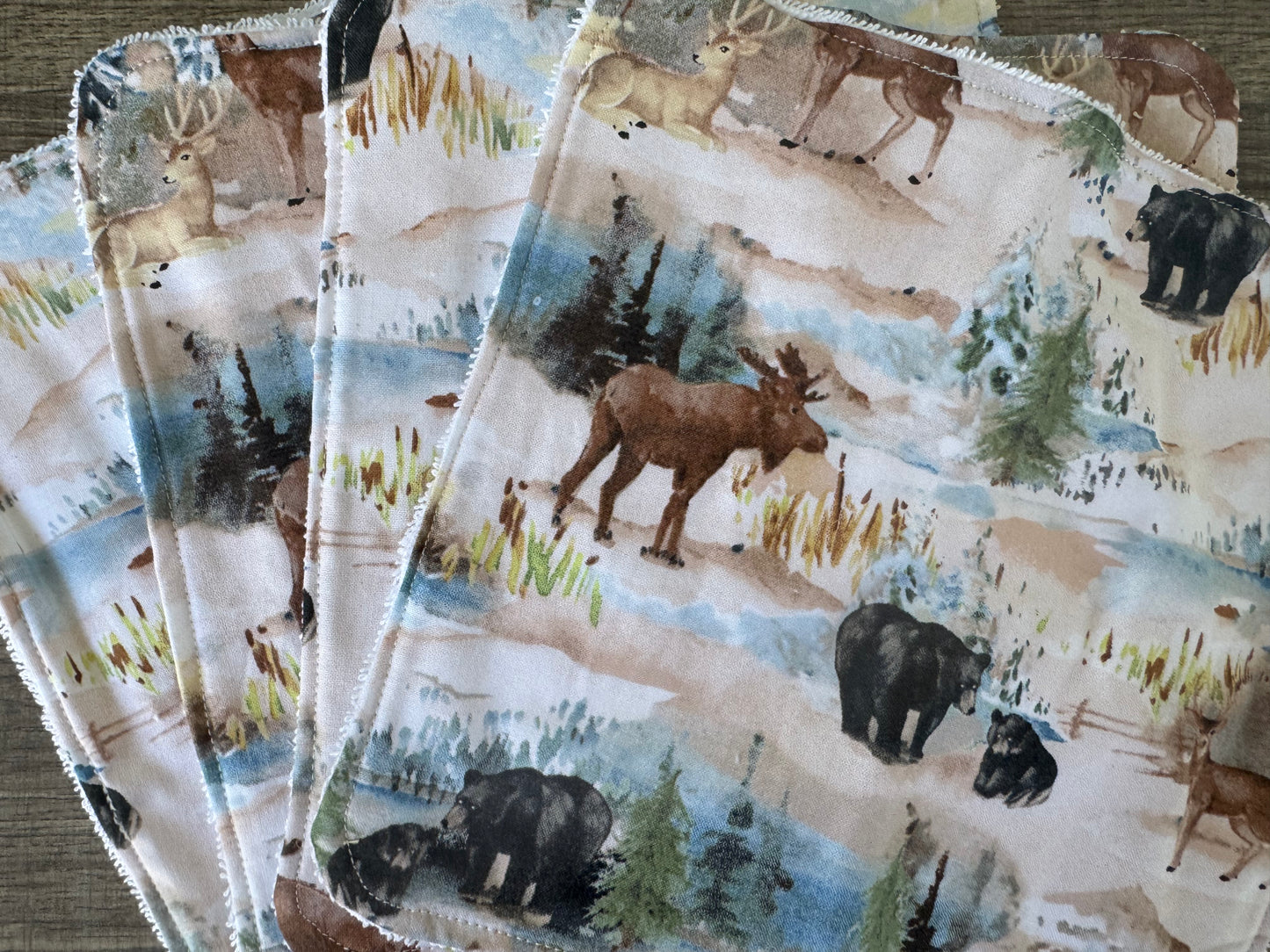 Forest & Wildlife ~ Decorative Dishrags | 100% Cotton & Terry Cloth | Reusable Kitchen Cleaning Cloths | Set of 4 | 10" x 10"