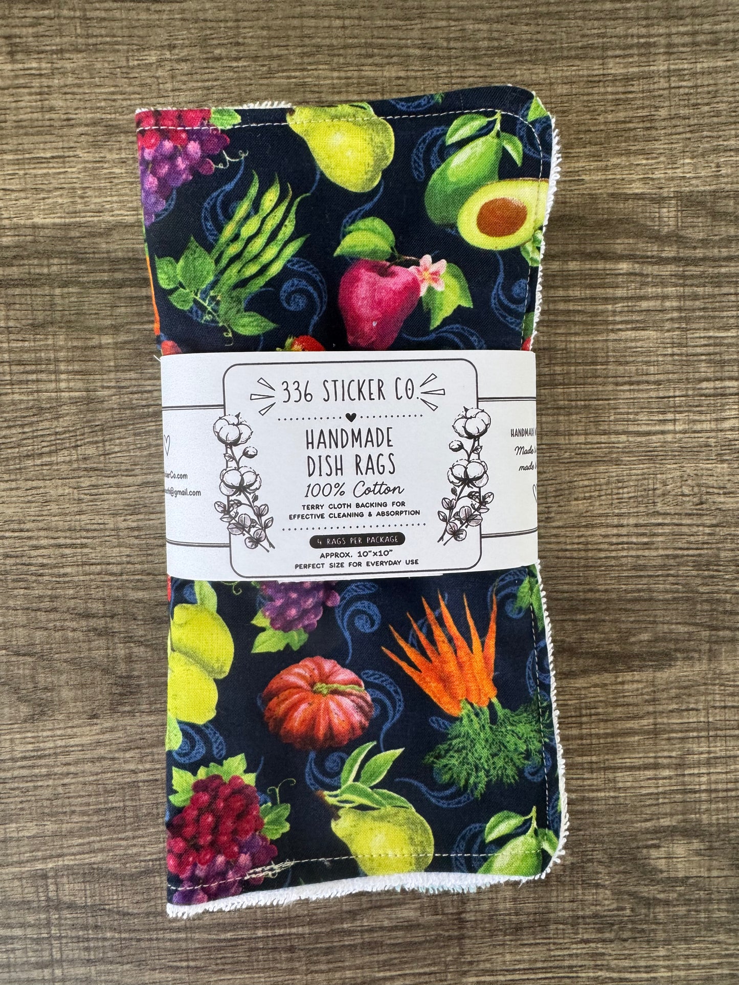 Vegetables Navy ~ Decorative Dishrags | 100% Cotton & Terry Cloth | Reusable Kitchen Cleaning Cloths | Set of 4 | 10" x 10"