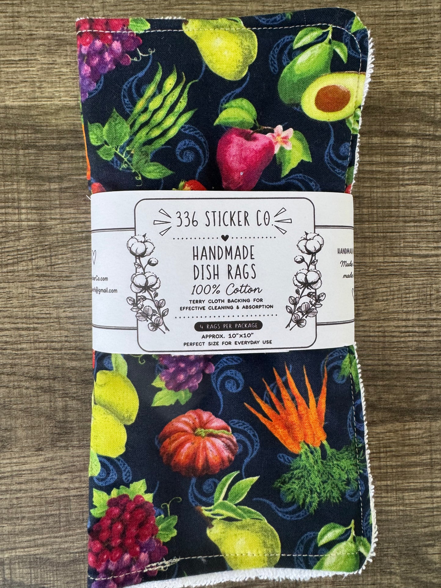 Vegetables Navy ~ Decorative Dishrags | 100% Cotton & Terry Cloth | Reusable Kitchen Cleaning Cloths | Set of 4 | 10" x 10"