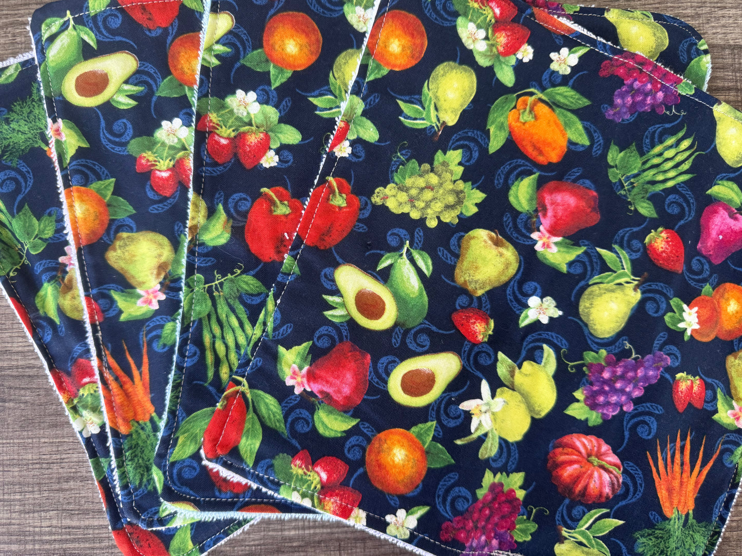 Vegetables Navy ~ Decorative Dishrags | 100% Cotton & Terry Cloth | Reusable Kitchen Cleaning Cloths | Set of 4 | 10" x 10"