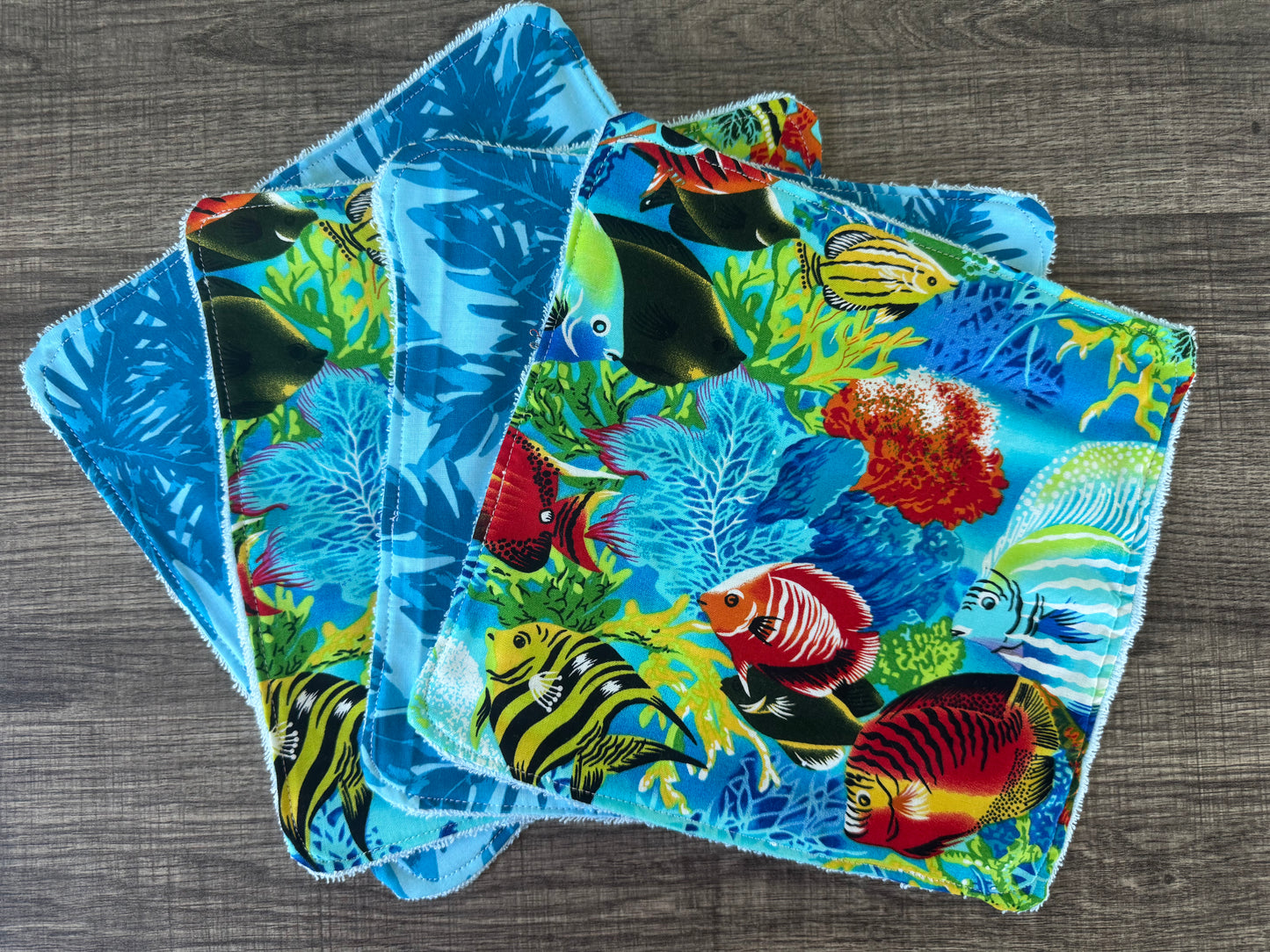 Tropical ~ Decorative Dishrags | 100% Cotton & Terry Cloth | Reusable Kitchen Cleaning Cloths | Set of 4 | 10" x 10"