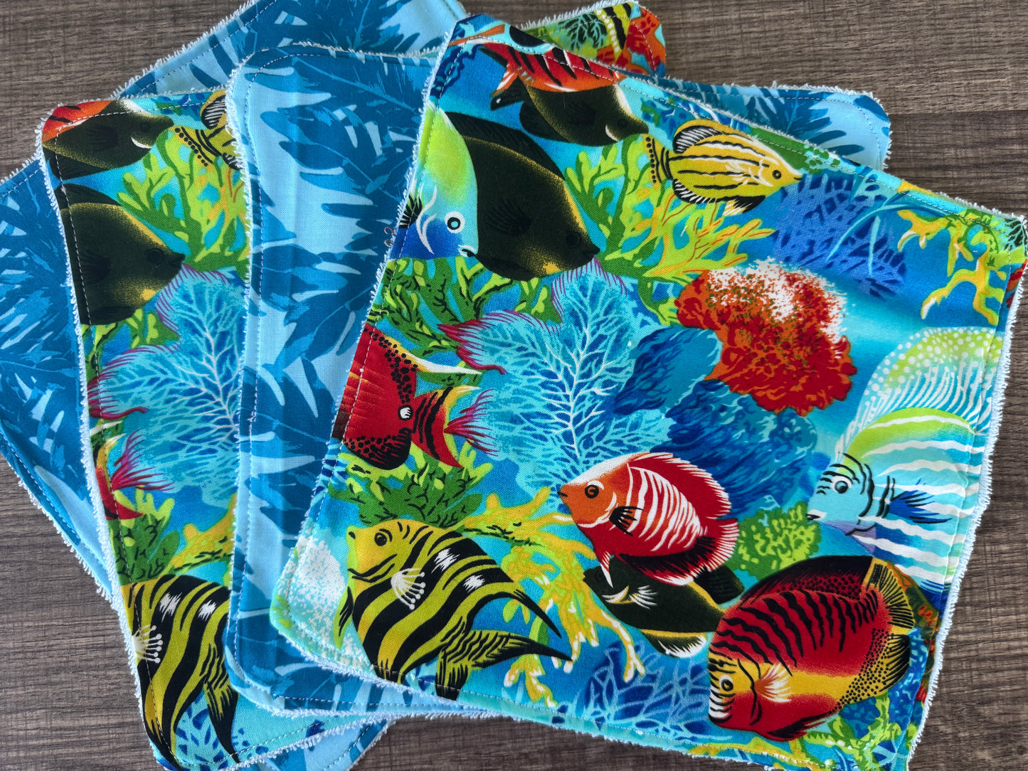 Tropical ~ Decorative Dishrags | 100% Cotton & Terry Cloth | Reusable Kitchen Cleaning Cloths | Set of 4 | 10" x 10"