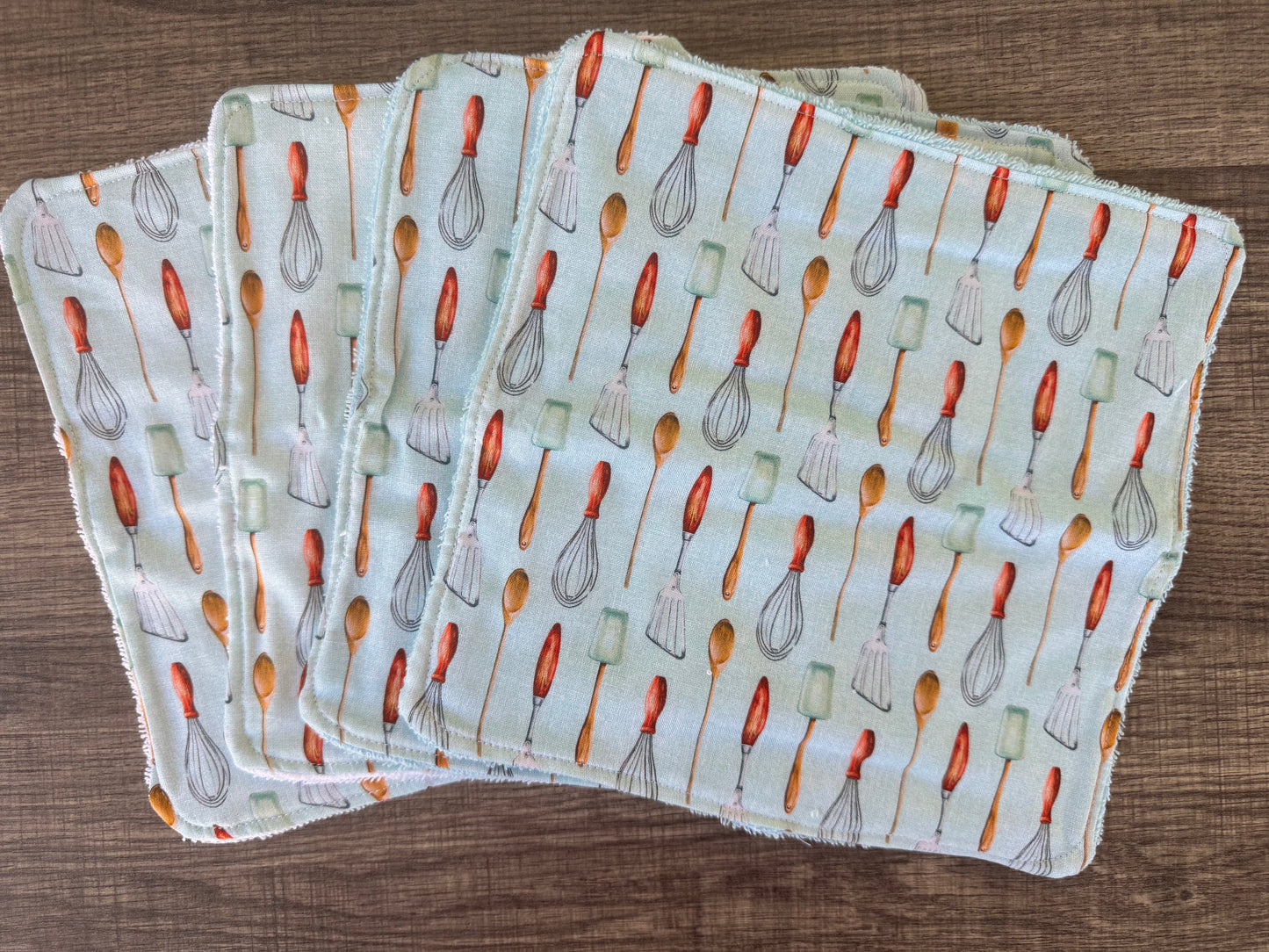 Kitchen Utensils ~ Decorative Dishrags | 100% Cotton & Terry Cloth | Reusable Kitchen Cleaning Cloths | Set of 4 | 10" x 10"