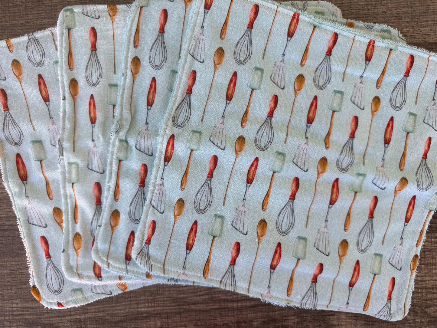 Kitchen Utensils ~ Decorative Dishrags | 100% Cotton & Terry Cloth | Reusable Kitchen Cleaning Cloths | Set of 4 | 10" x 10"