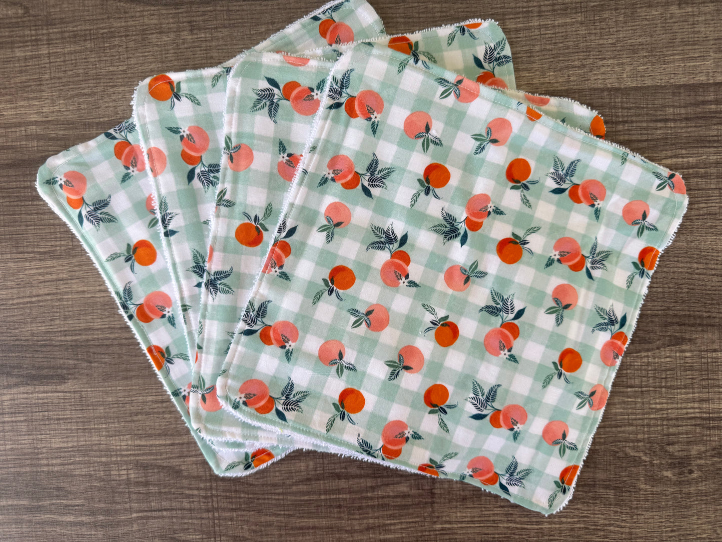 Peach Plaid ~ Decorative Dishrags | 100% Cotton & Terry Cloth | Reusable Kitchen Cleaning Cloths | Set of 4 | 10" x 10"