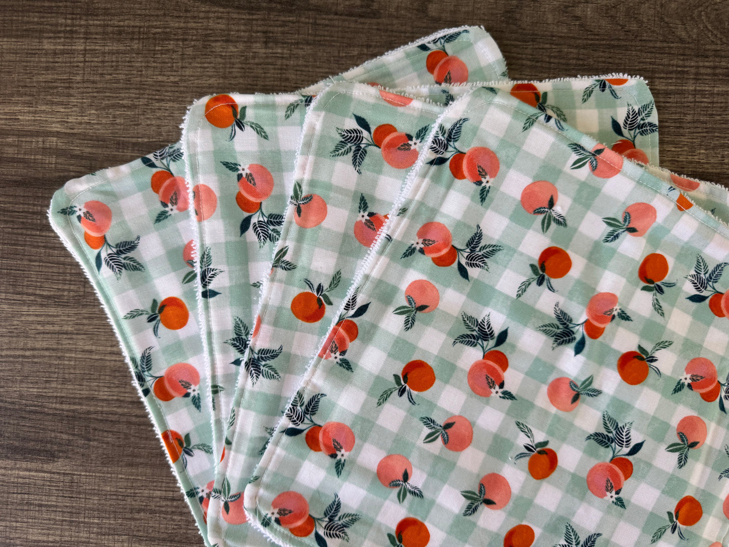 Peach Plaid ~ Decorative Dishrags | 100% Cotton & Terry Cloth | Reusable Kitchen Cleaning Cloths | Set of 4 | 10" x 10"