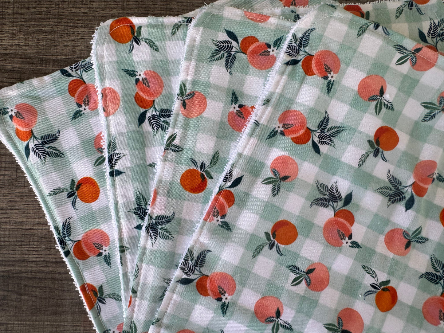 Peach Plaid ~ Decorative Dishrags | 100% Cotton & Terry Cloth | Reusable Kitchen Cleaning Cloths | Set of 4 | 10" x 10"