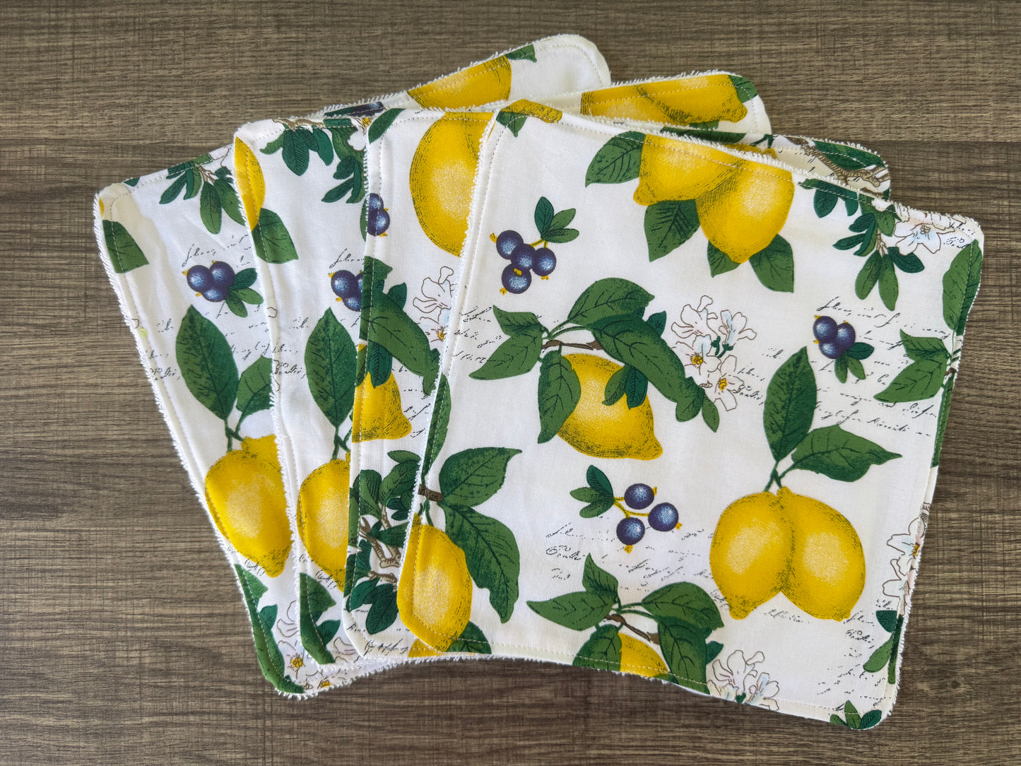 Lemons ~ Decorative Dishrags | 100% Cotton & Terry Cloth | Reusable Kitchen Cleaning Cloths | Set of 4 | 10" x 10"