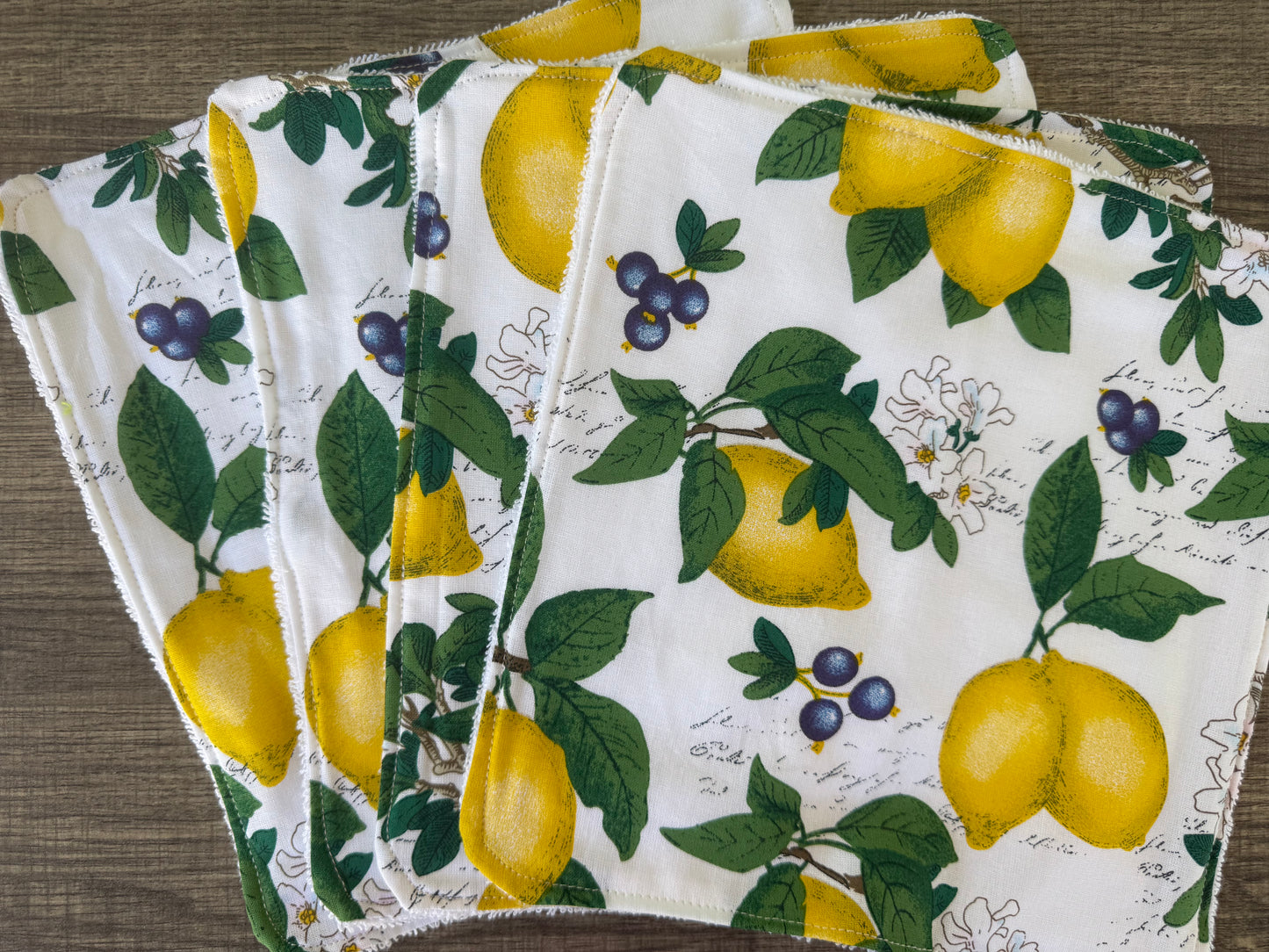 Lemons ~ Decorative Dishrags | 100% Cotton & Terry Cloth | Reusable Kitchen Cleaning Cloths | Set of 4 | 10" x 10"