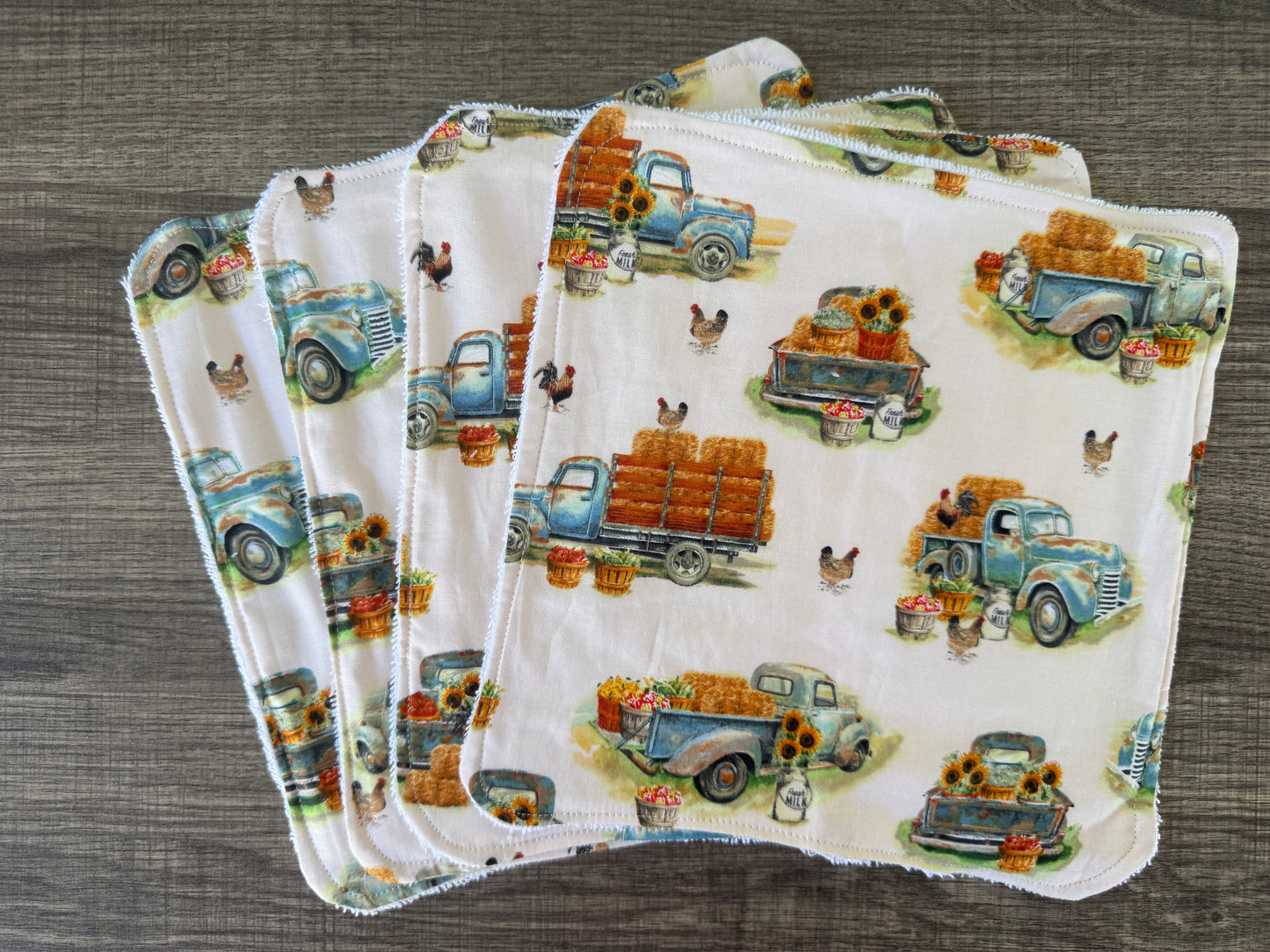 Fall Theme ~ Decorative Dishrags | 100% Cotton & Terry Cloth | Reusable Kitchen Cleaning Cloths | Set of 4 | 10" x 10"
