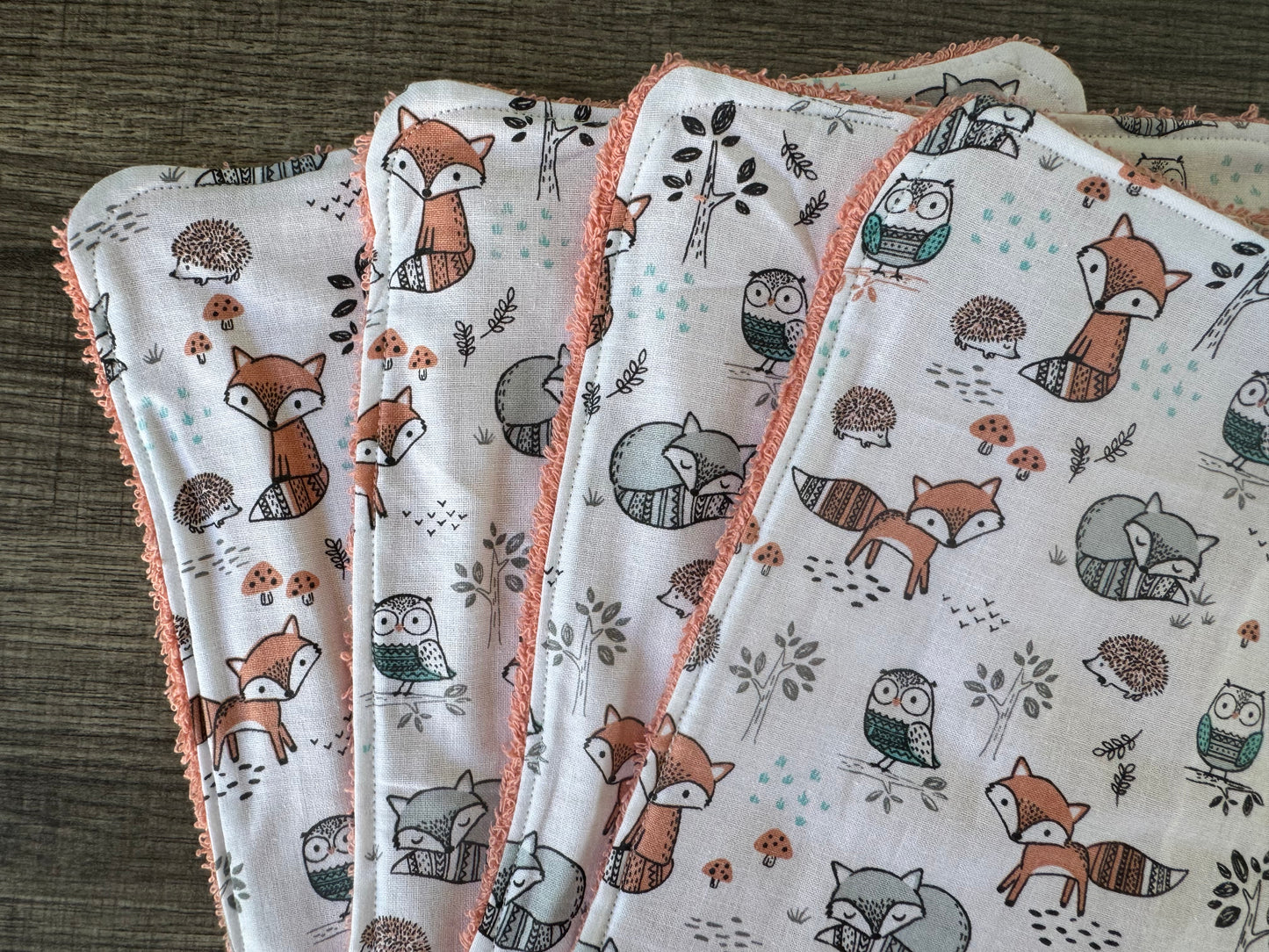 Woodland Animals ~ Decorative Dishrags | 100% Cotton & Terry Cloth | Reusable Kitchen Cleaning Cloths | Set of 4 | 10" x 10"