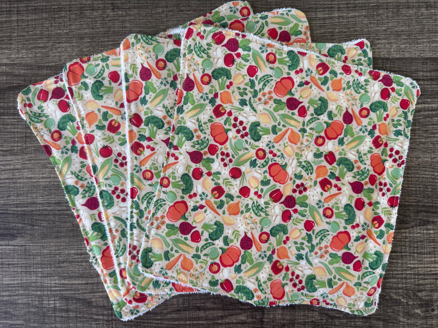 Vegetables ~ Decorative Dishrags | 100% Cotton & Terry Cloth | Reusable Kitchen Cleaning Cloths | Set of 4 | 10" x 10"