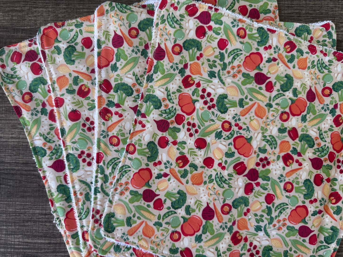 Vegetables ~ Decorative Dishrags | 100% Cotton & Terry Cloth | Reusable Kitchen Cleaning Cloths | Set of 4 | 10" x 10"
