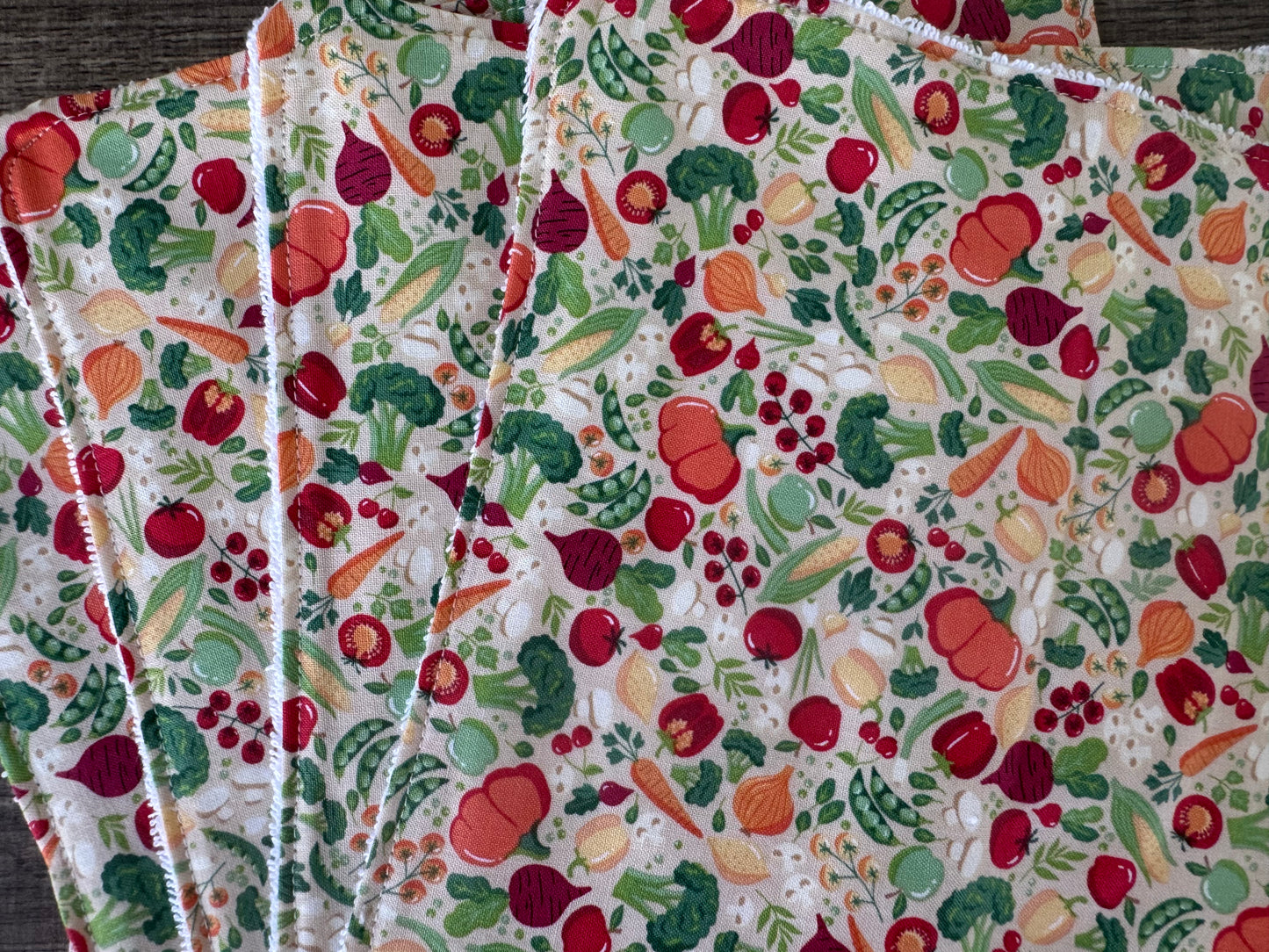 Vegetables ~ Decorative Dishrags | 100% Cotton & Terry Cloth | Reusable Kitchen Cleaning Cloths | Set of 4 | 10" x 10"
