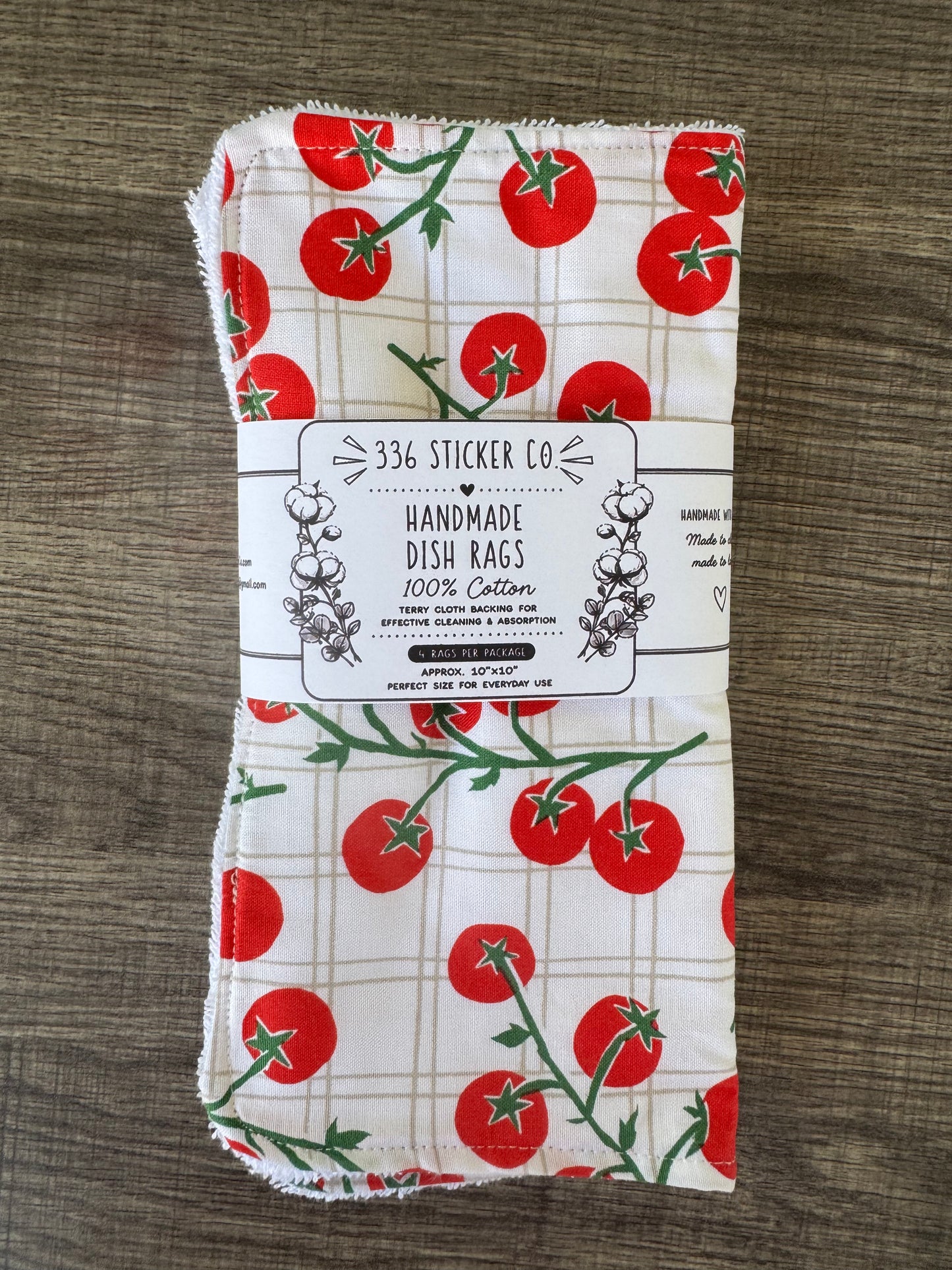 Tomatoes ~ Decorative Dishrags | 100% Cotton & Terry Cloth | Reusable Kitchen Cleaning Cloths | Set of 4 | 10" x 10"