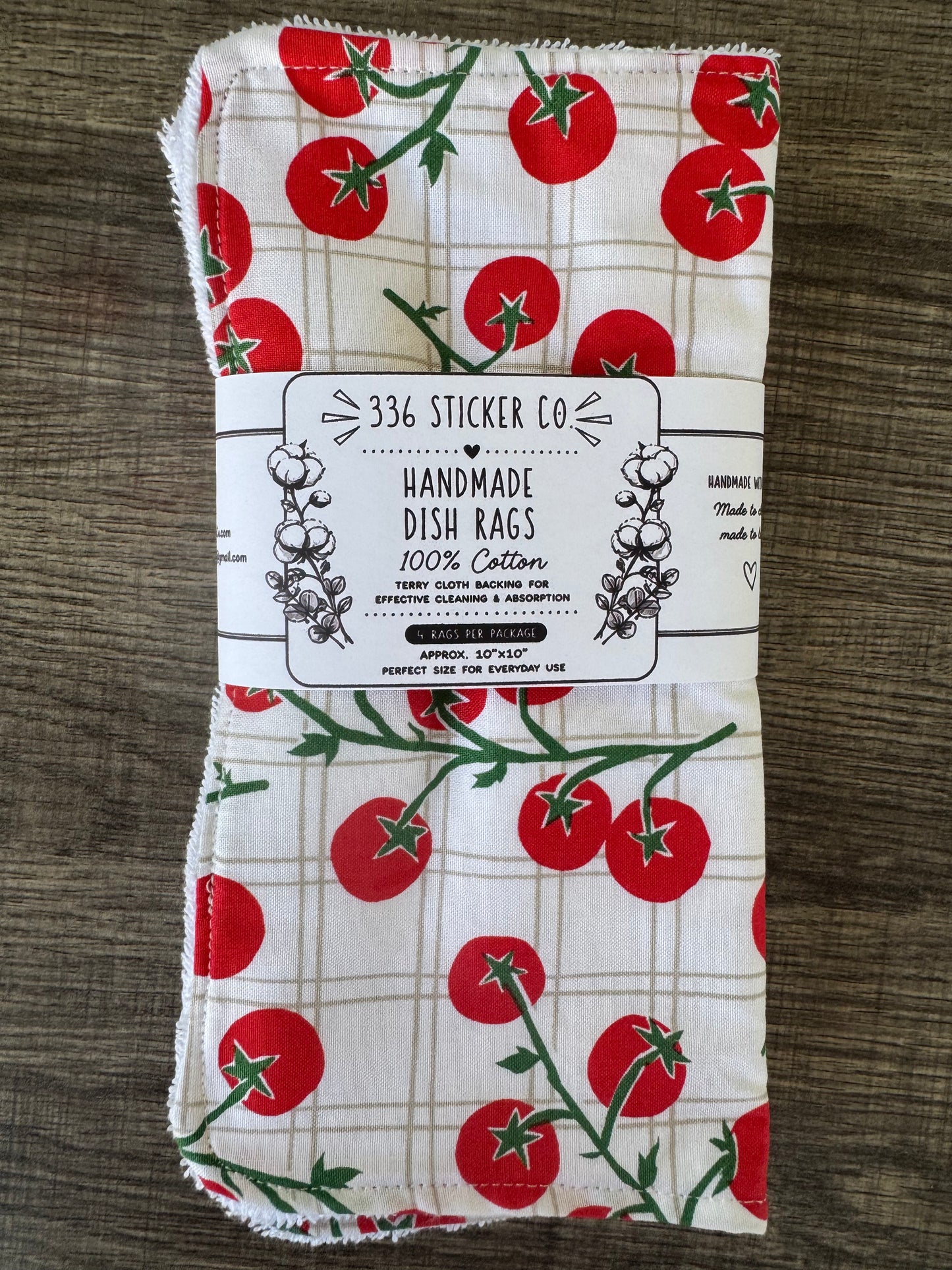 Tomatoes ~ Decorative Dishrags | 100% Cotton & Terry Cloth | Reusable Kitchen Cleaning Cloths | Set of 4 | 10" x 10"