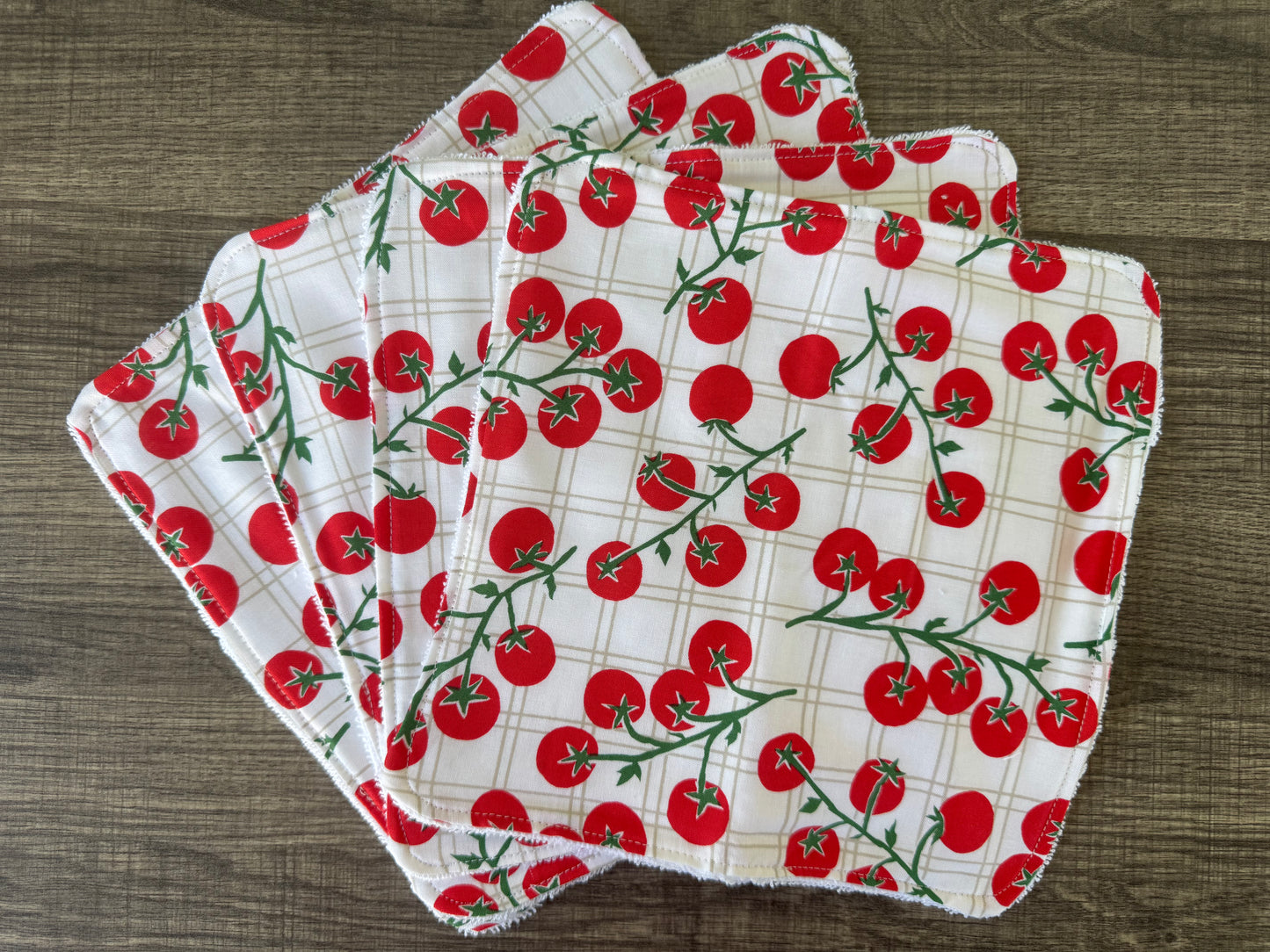 Tomatoes ~ Decorative Dishrags | 100% Cotton & Terry Cloth | Reusable Kitchen Cleaning Cloths | Set of 4 | 10" x 10"