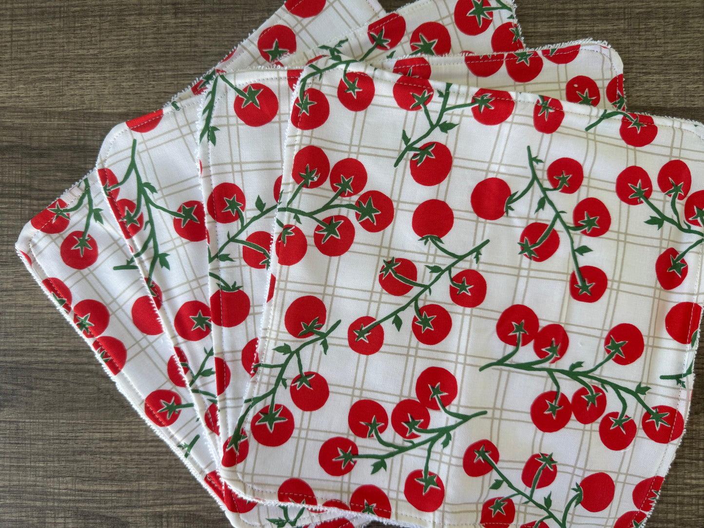 Tomatoes ~ Decorative Dishrags | 100% Cotton & Terry Cloth | Reusable Kitchen Cleaning Cloths | Set of 4 | 10" x 10"