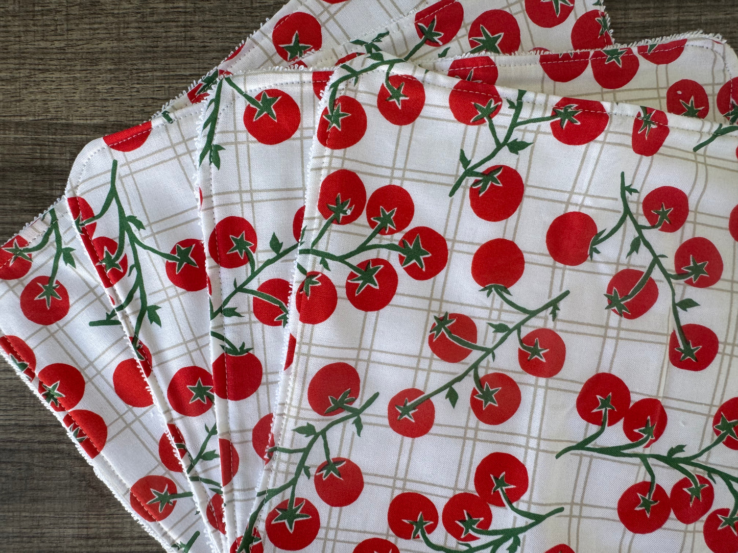 Tomatoes ~ Decorative Dishrags | 100% Cotton & Terry Cloth | Reusable Kitchen Cleaning Cloths | Set of 4 | 10" x 10"