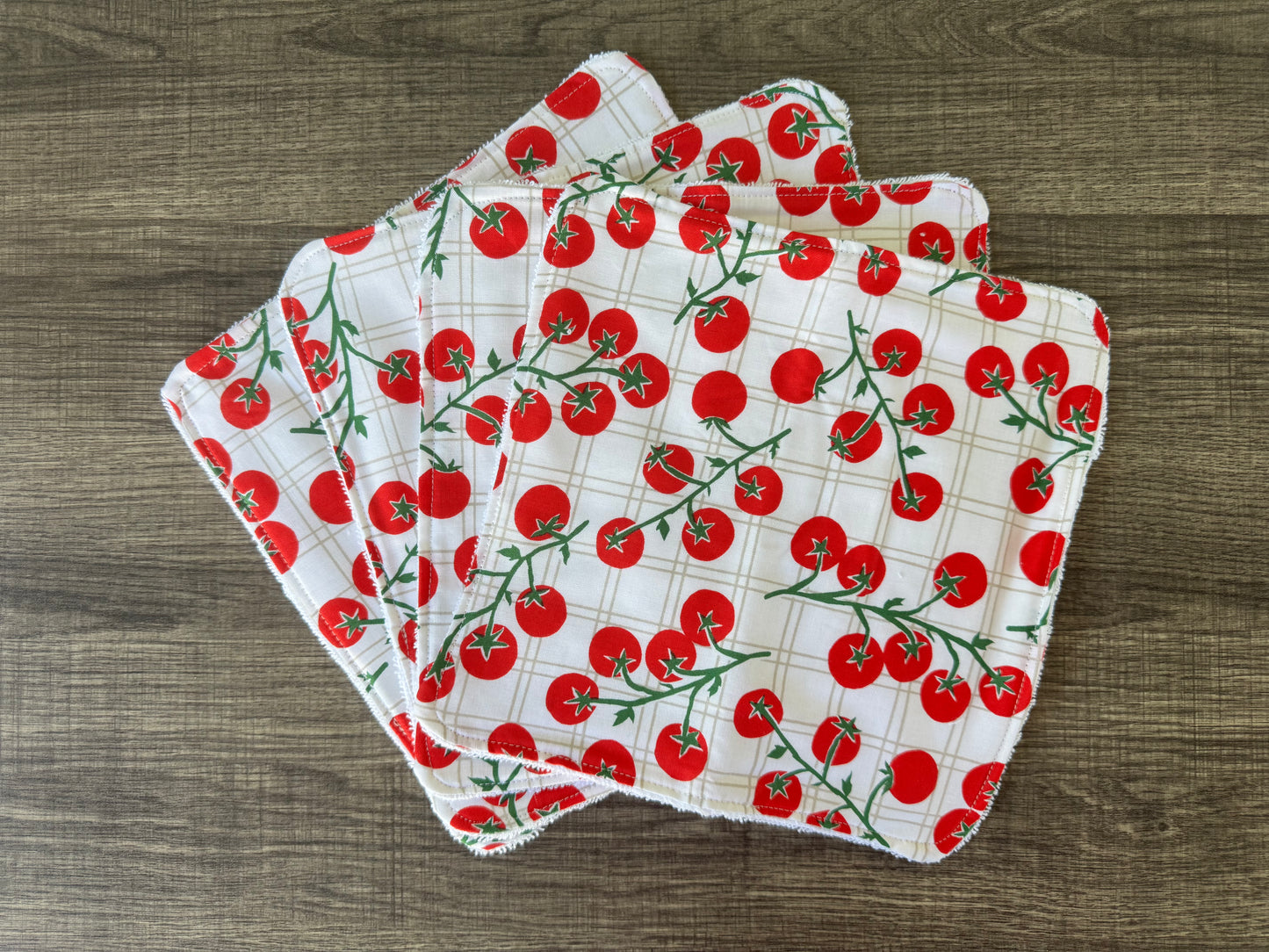 Tomatoes ~ Decorative Dishrags | 100% Cotton & Terry Cloth | Reusable Kitchen Cleaning Cloths | Set of 4 | 10" x 10"