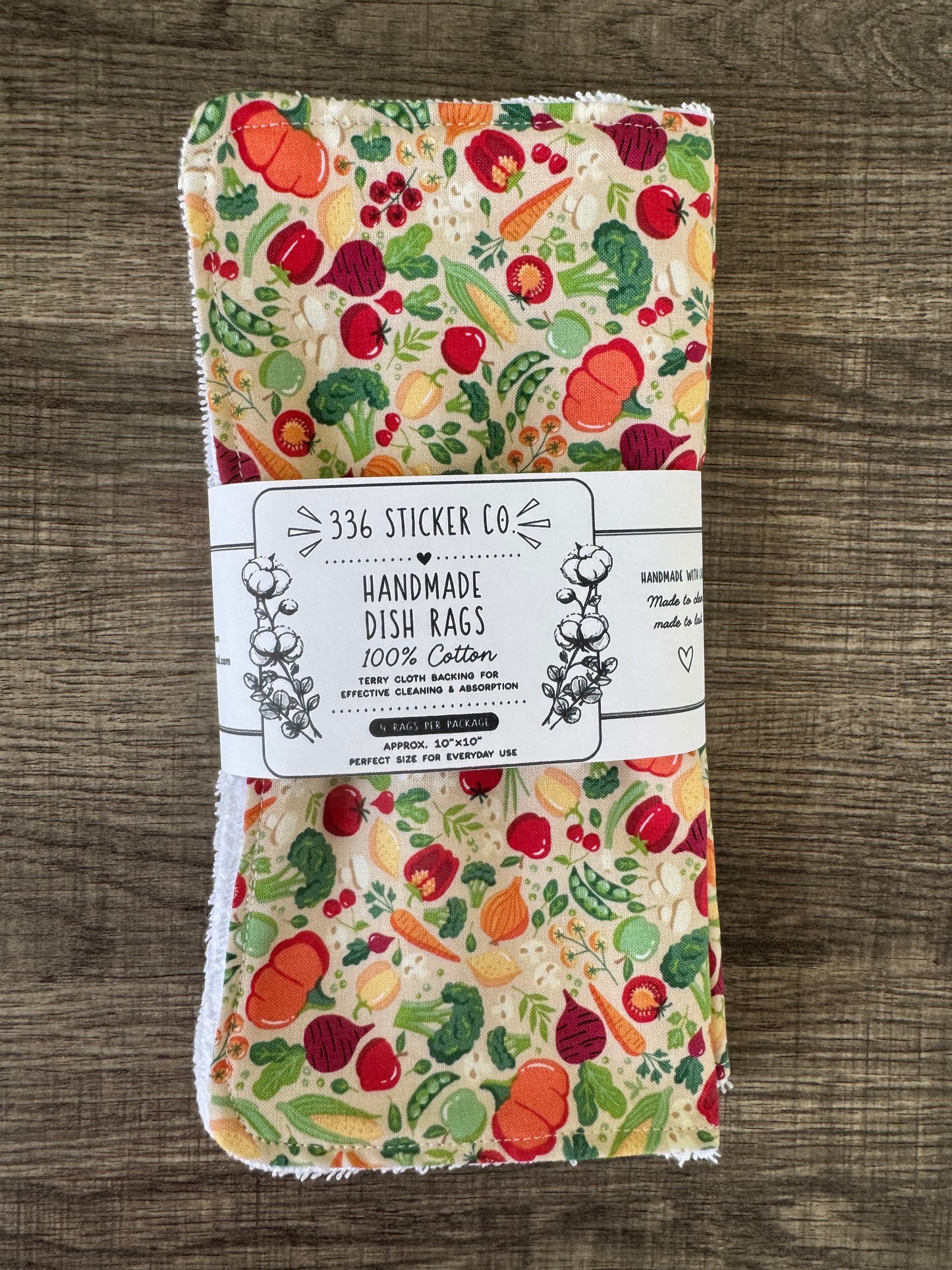 Vegetables ~ Decorative Dishrags | 100% Cotton & Terry Cloth | Reusable Kitchen Cleaning Cloths | Set of 4 | 10" x 10"