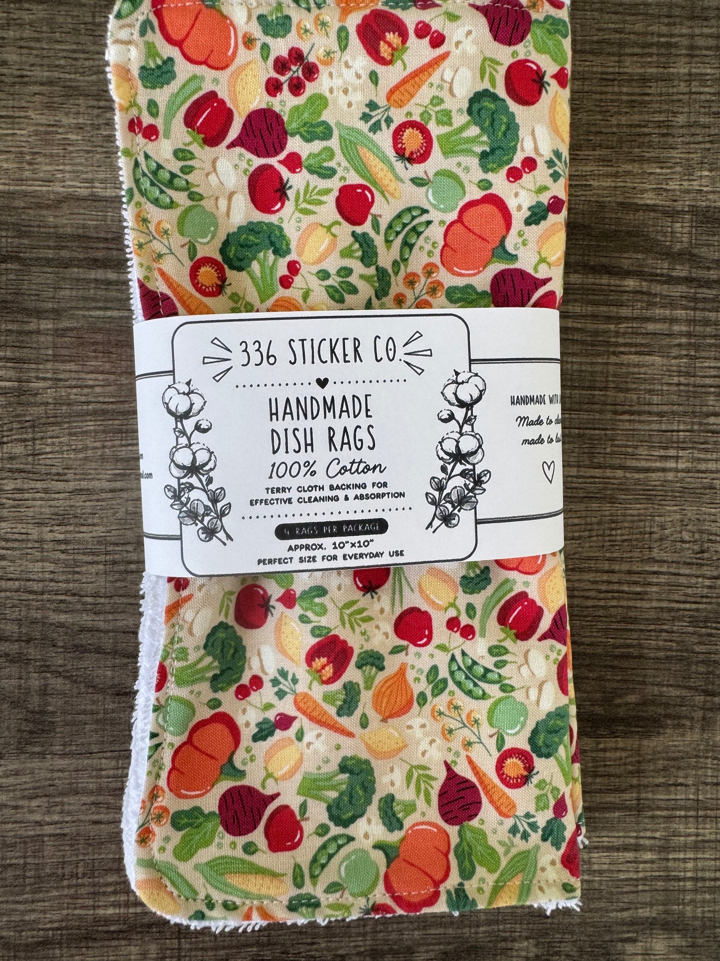 Vegetables ~ Decorative Dishrags | 100% Cotton & Terry Cloth | Reusable Kitchen Cleaning Cloths | Set of 4 | 10" x 10"