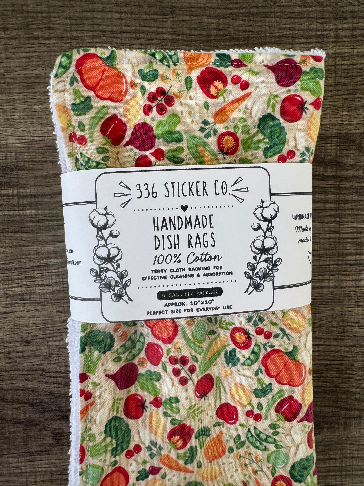 Vegetables ~ Decorative Dishrags | 100% Cotton & Terry Cloth | Reusable Kitchen Cleaning Cloths | Set of 4 | 10" x 10"