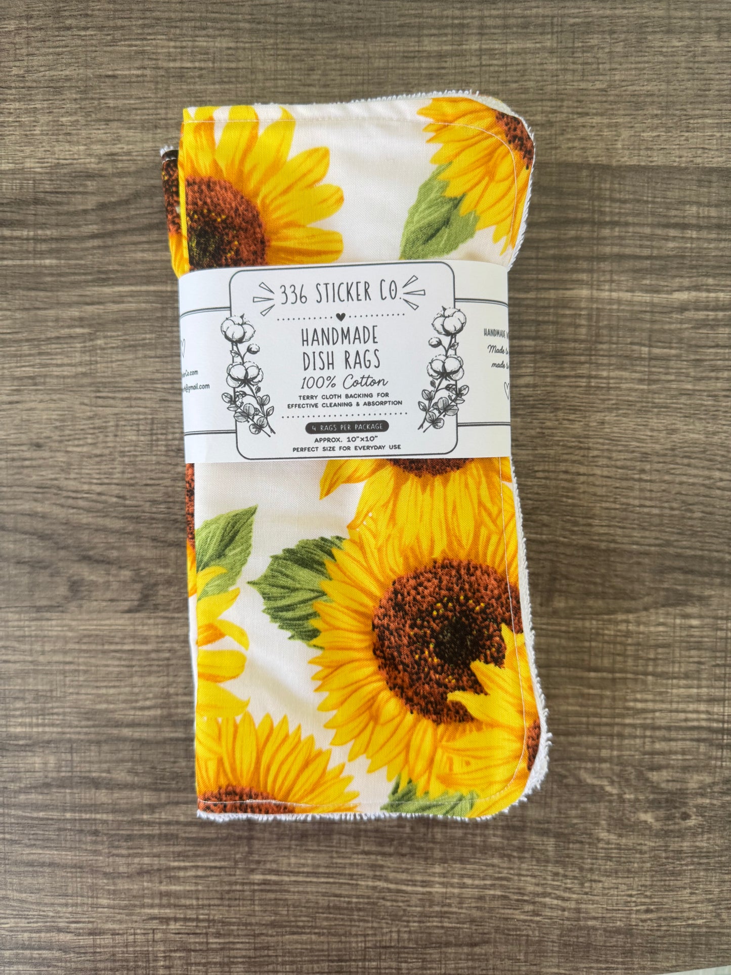 Sunflower ~ Decorative Dishrags | 100% Cotton & Terry Cloth | Reusable Kitchen Cleaning Cloths | Set of 4 | 10" x 10"