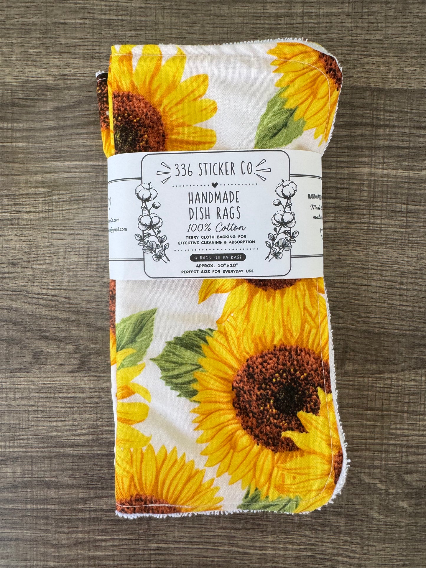 Sunflower ~ Decorative Dishrags | 100% Cotton & Terry Cloth | Reusable Kitchen Cleaning Cloths | Set of 4 | 10" x 10"