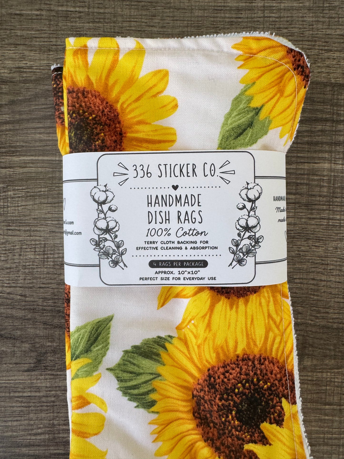Sunflower ~ Decorative Dishrags | 100% Cotton & Terry Cloth | Reusable Kitchen Cleaning Cloths | Set of 4 | 10" x 10"