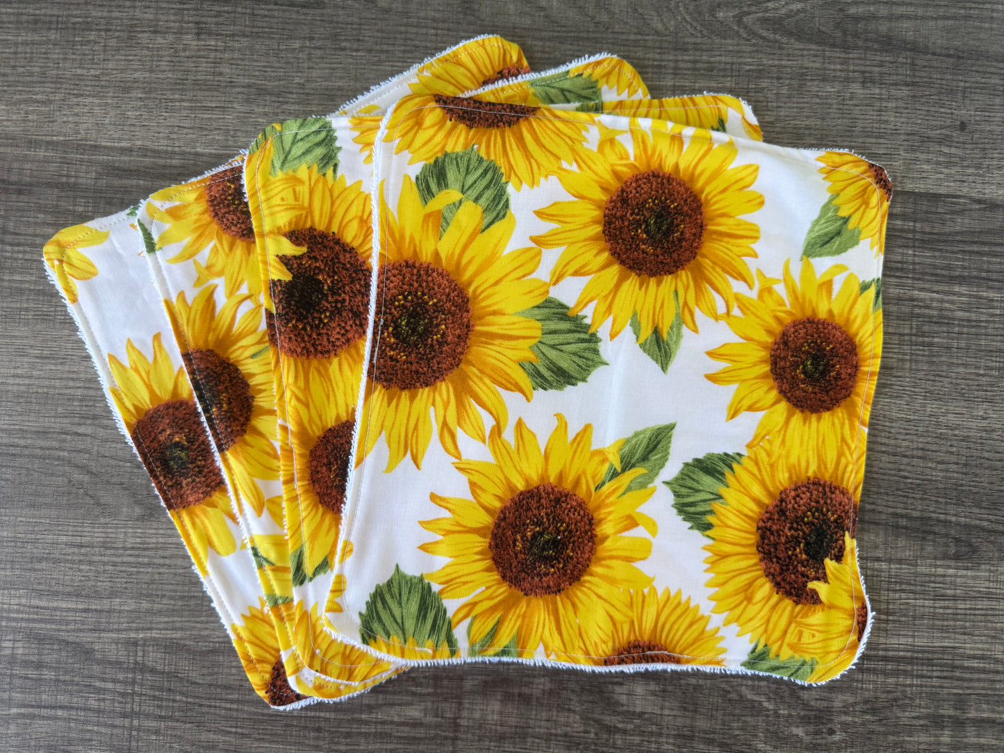 Sunflower ~ Decorative Dishrags | 100% Cotton & Terry Cloth | Reusable Kitchen Cleaning Cloths | Set of 4 | 10" x 10"