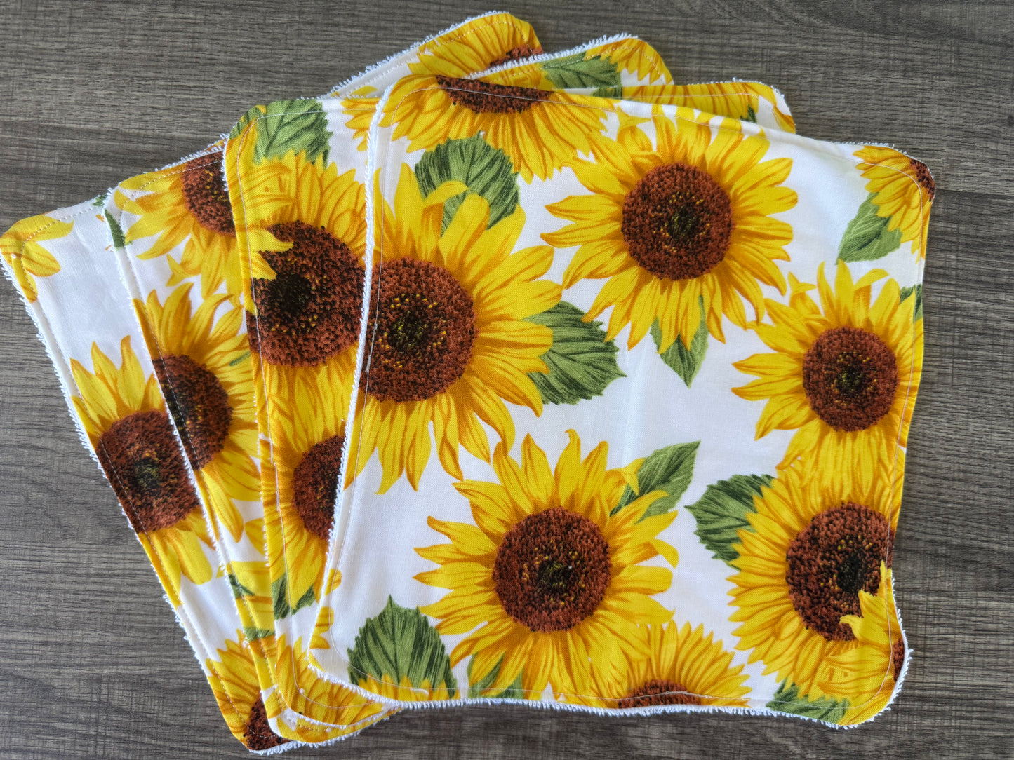 Sunflower ~ Decorative Dishrags | 100% Cotton & Terry Cloth | Reusable Kitchen Cleaning Cloths | Set of 4 | 10" x 10"