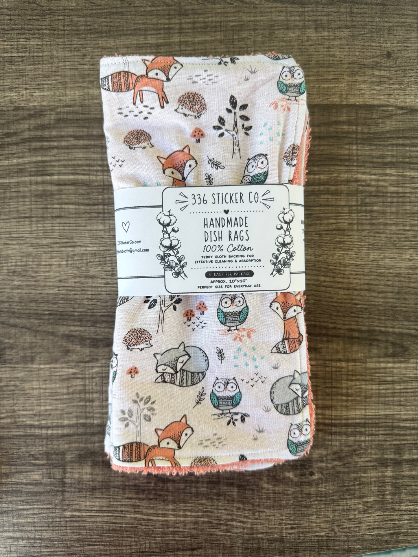 Woodland Animals ~ Decorative Dishrags | 100% Cotton & Terry Cloth | Reusable Kitchen Cleaning Cloths | Set of 4 | 10" x 10"