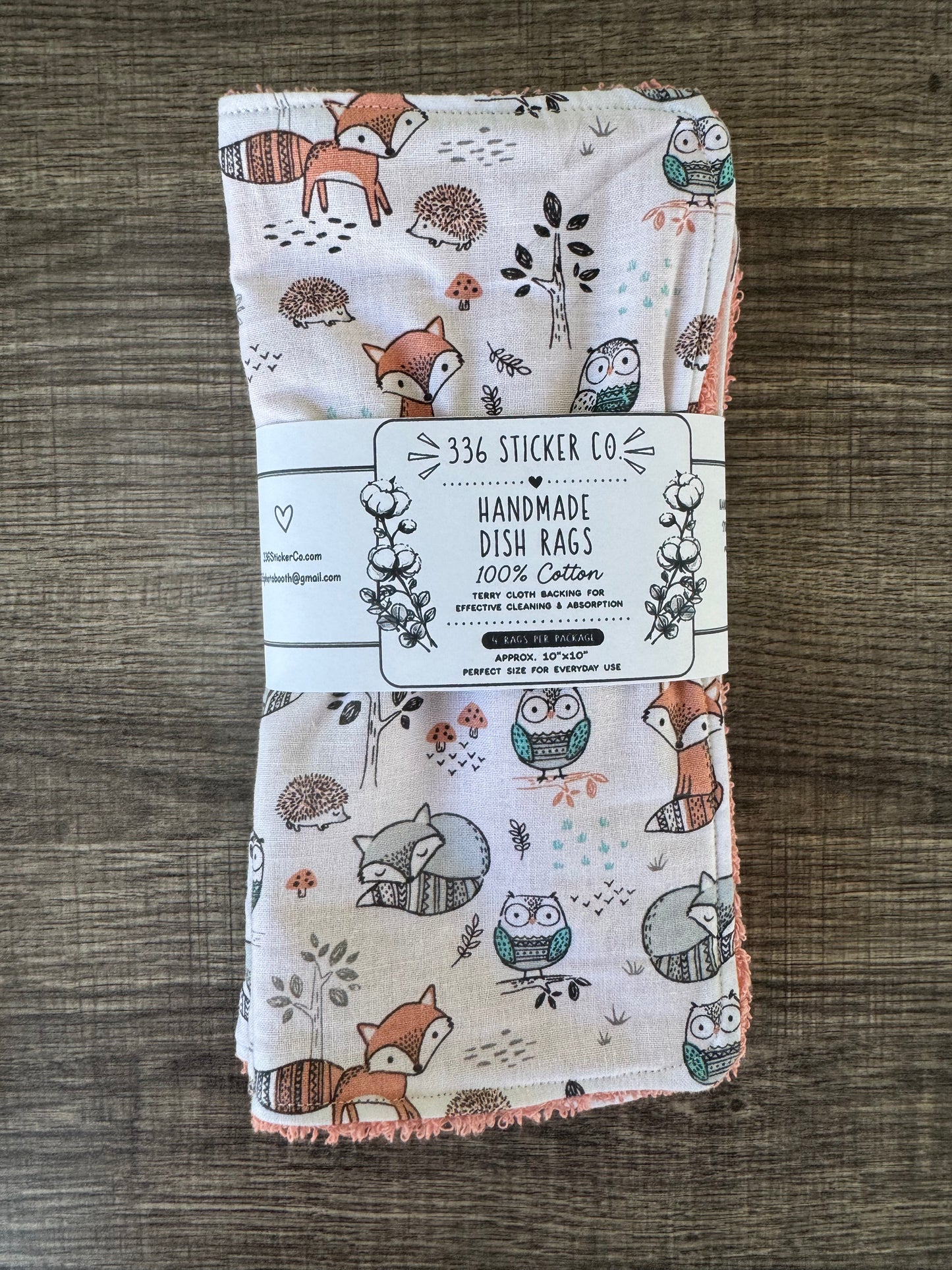 Woodland Animals ~ Decorative Dishrags | 100% Cotton & Terry Cloth | Reusable Kitchen Cleaning Cloths | Set of 4 | 10" x 10"