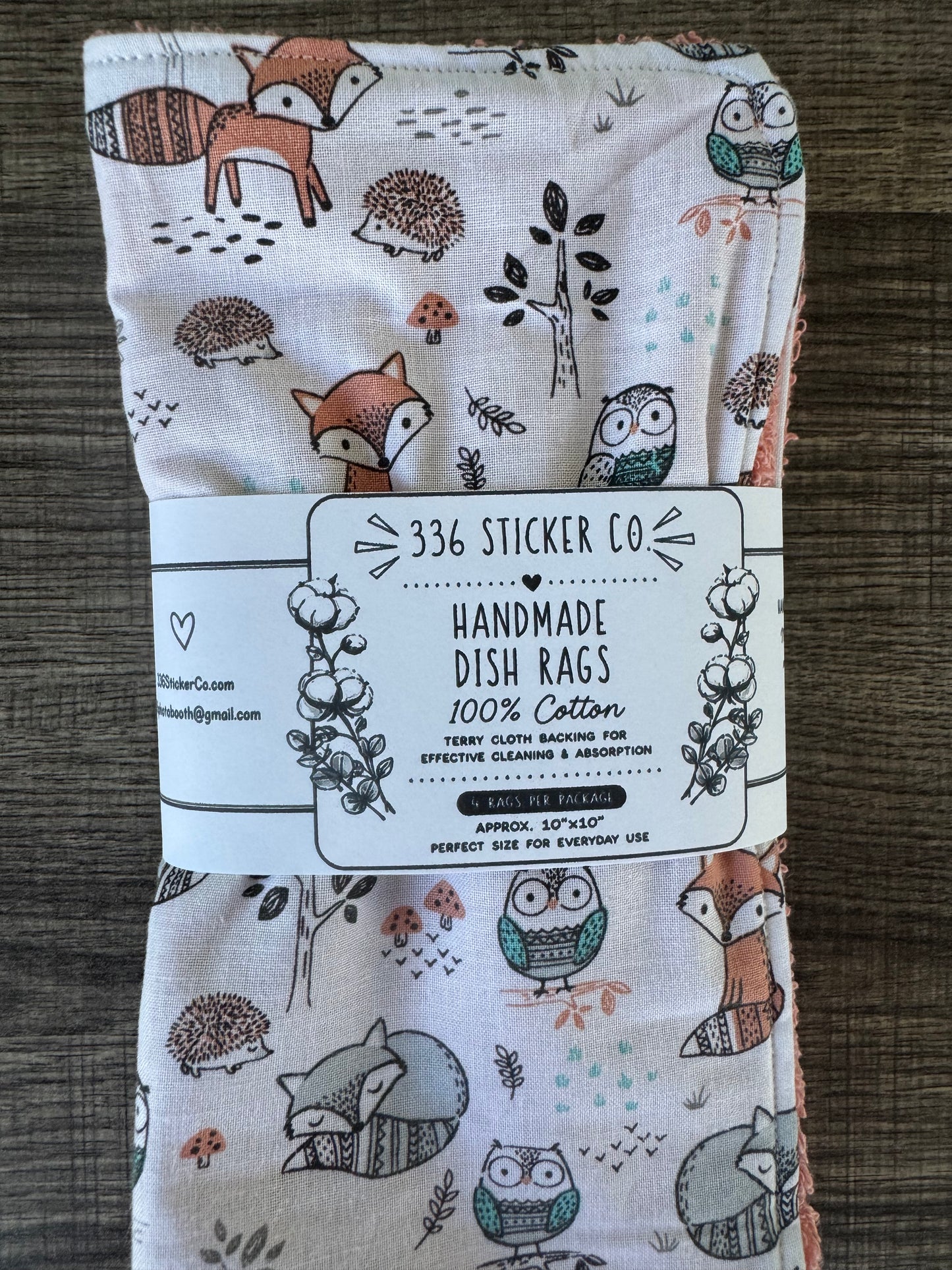 Woodland Animals ~ Decorative Dishrags | 100% Cotton & Terry Cloth | Reusable Kitchen Cleaning Cloths | Set of 4 | 10" x 10"