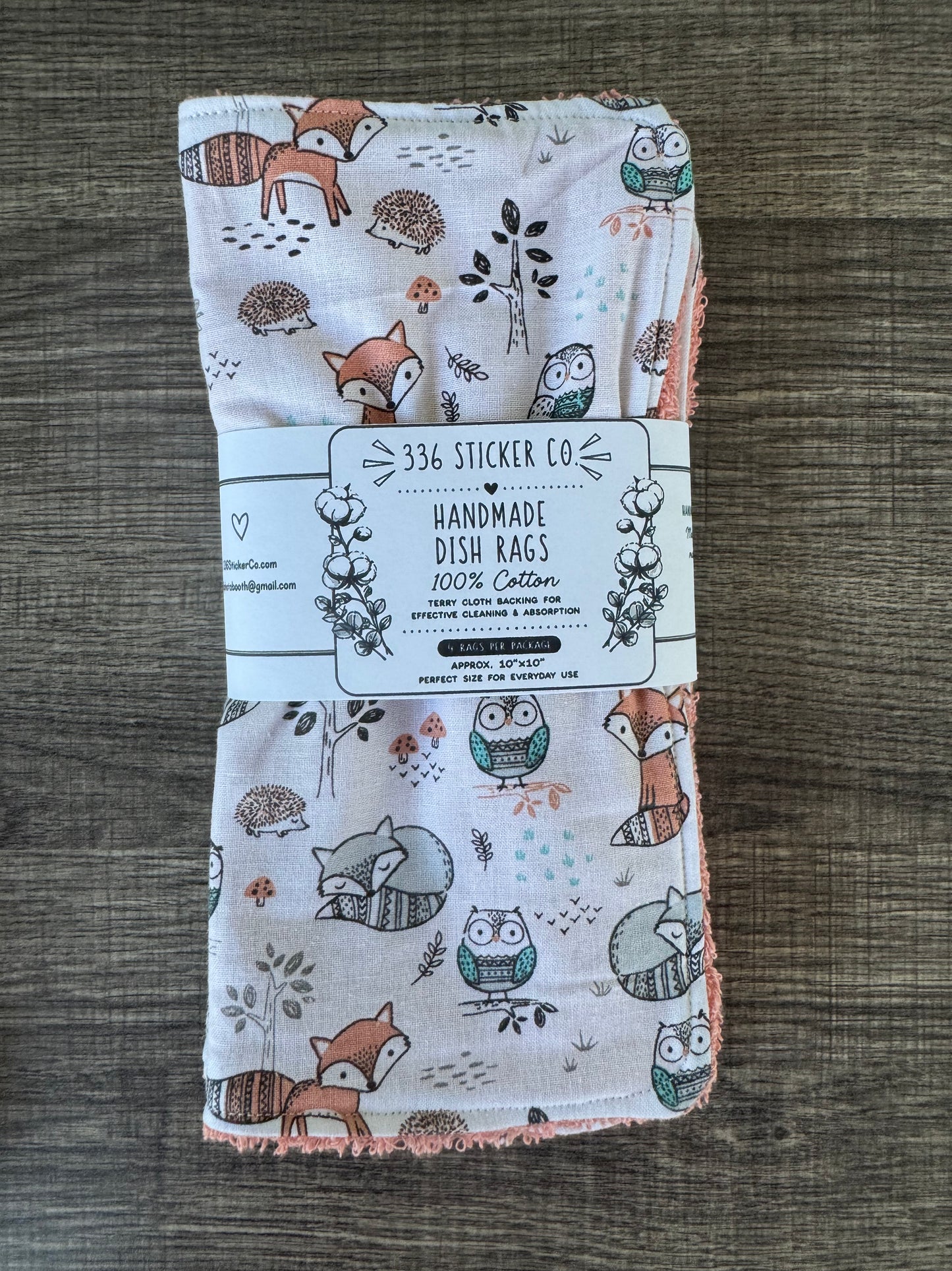 Woodland Animals ~ Decorative Dishrags | 100% Cotton & Terry Cloth | Reusable Kitchen Cleaning Cloths | Set of 4 | 10" x 10"
