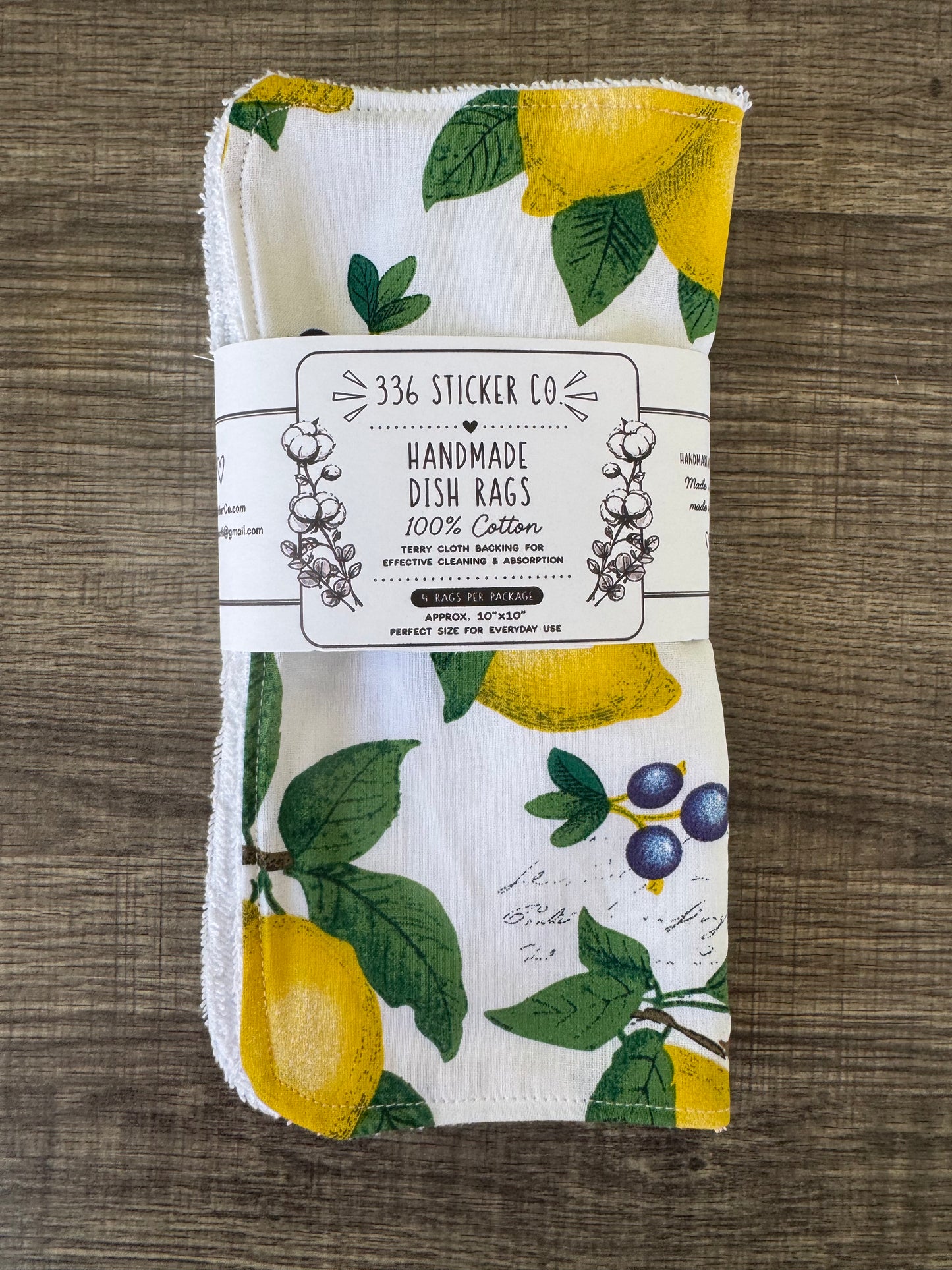 Lemons ~ Decorative Dishrags | 100% Cotton & Terry Cloth | Reusable Kitchen Cleaning Cloths | Set of 4 | 10" x 10"