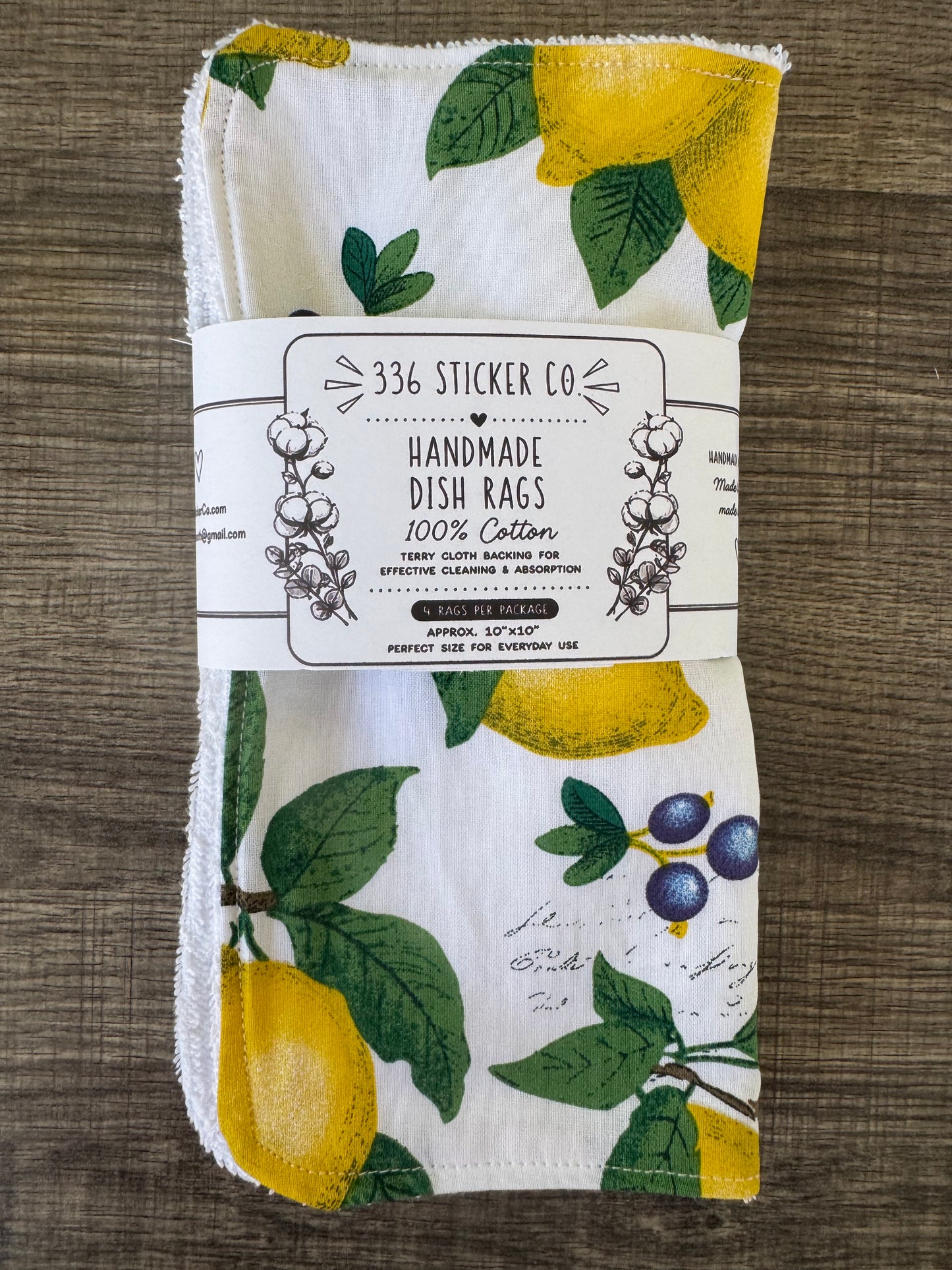 Lemons ~ Decorative Dishrags | 100% Cotton & Terry Cloth | Reusable Kitchen Cleaning Cloths | Set of 4 | 10" x 10"