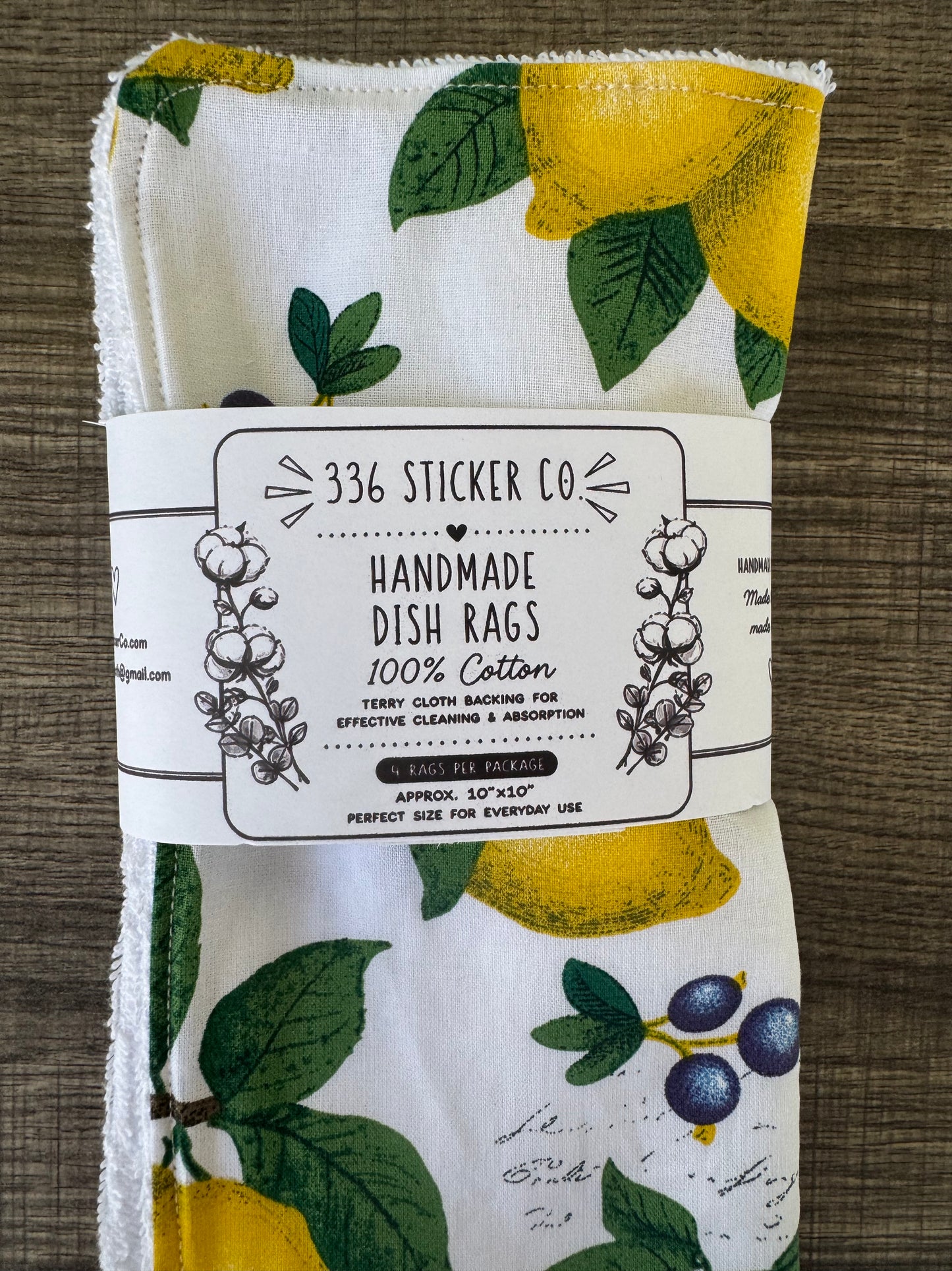 Lemons ~ Decorative Dishrags | 100% Cotton & Terry Cloth | Reusable Kitchen Cleaning Cloths | Set of 4 | 10" x 10"