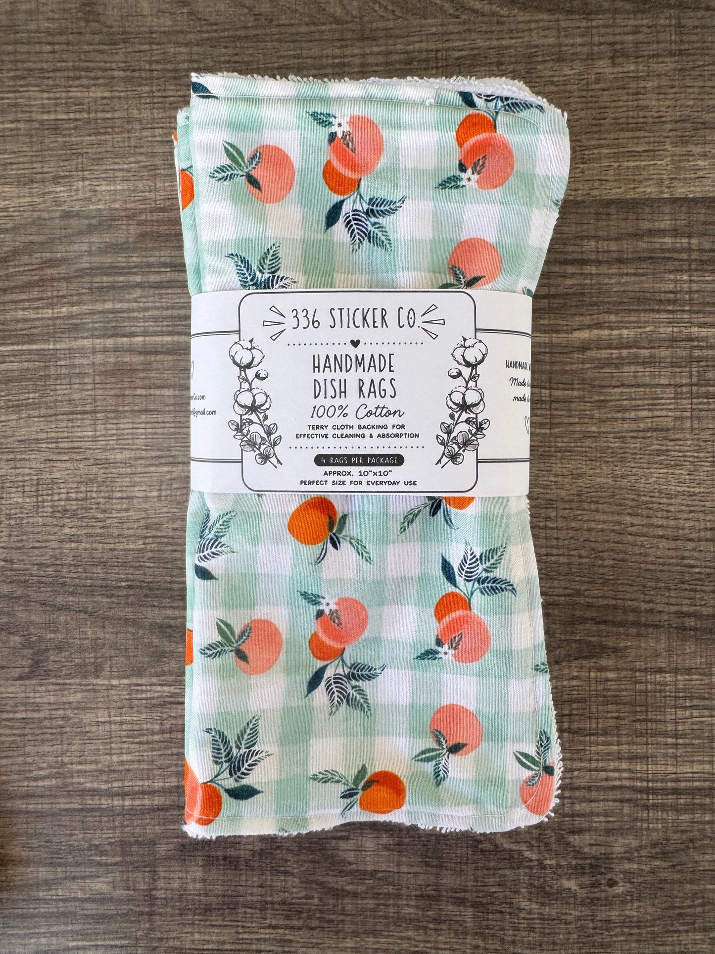 Peach Plaid ~ Decorative Dishrags | 100% Cotton & Terry Cloth | Reusable Kitchen Cleaning Cloths | Set of 4 | 10" x 10"