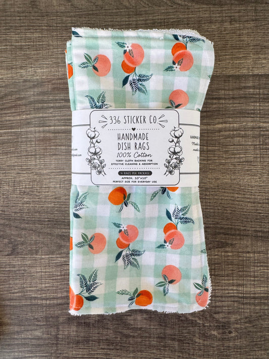 Peach Plaid ~ Decorative Dishrags | 100% Cotton & Terry Cloth | Reusable Kitchen Cleaning Cloths | Set of 4 | 10" x 10"