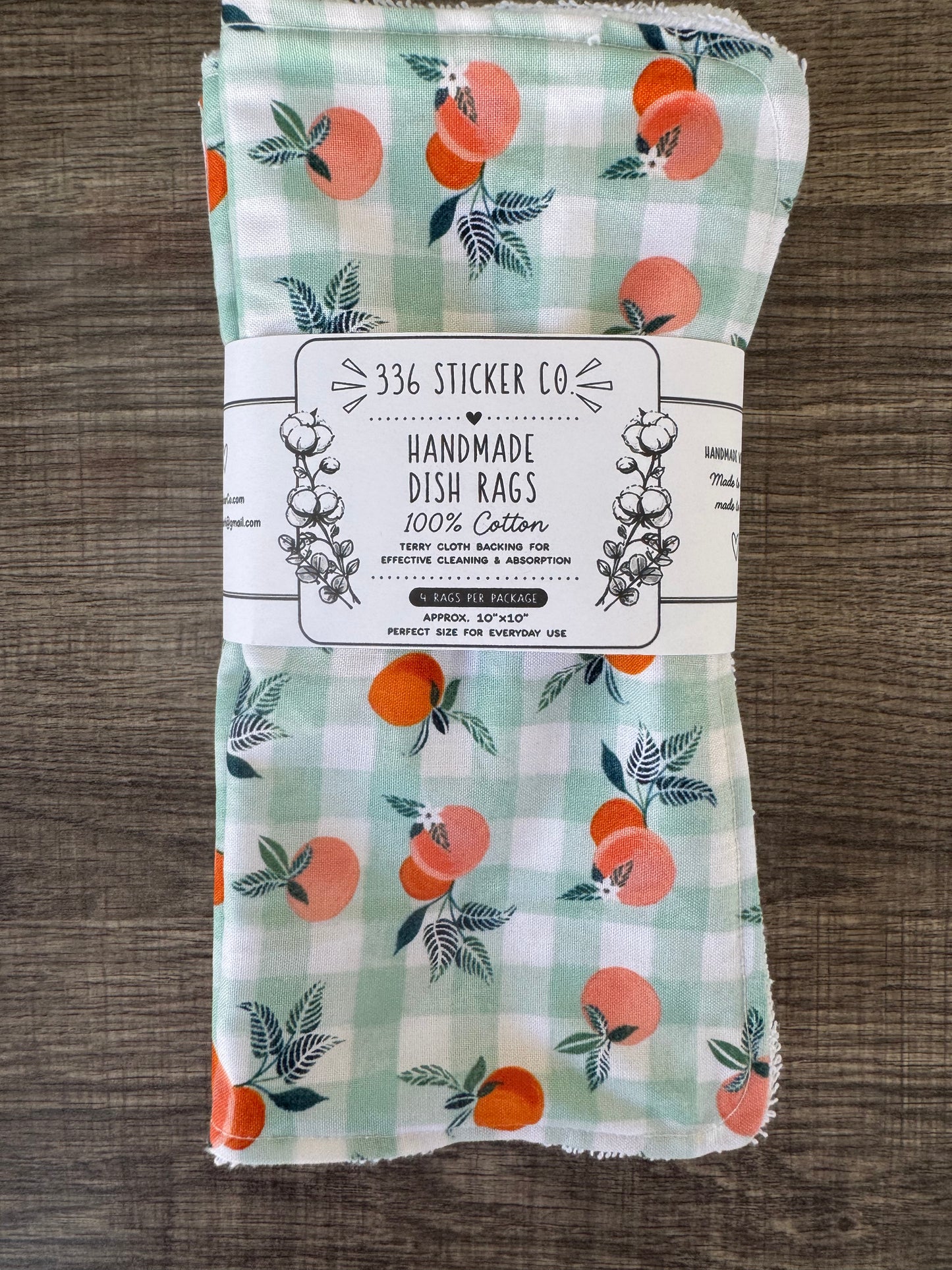Peach Plaid ~ Decorative Dishrags | 100% Cotton & Terry Cloth | Reusable Kitchen Cleaning Cloths | Set of 4 | 10" x 10"